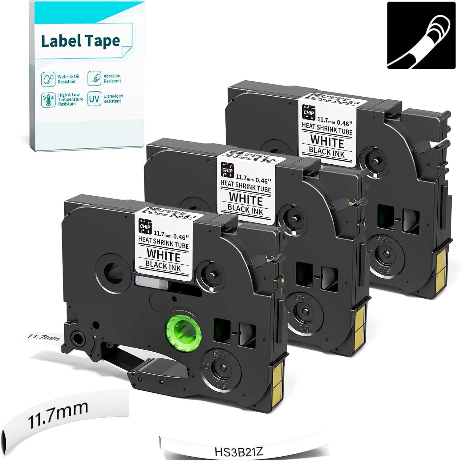 Vixic HSe-231 Heat Shrink Tube Label 11.7mm for E1000 H1100 Label Maker Replacement for Brother P-Touch Heat Shrink Wire Label Tape HSe231 Black on White for P Touch PT-D210 PT-D400 PT-E300 PT-E500