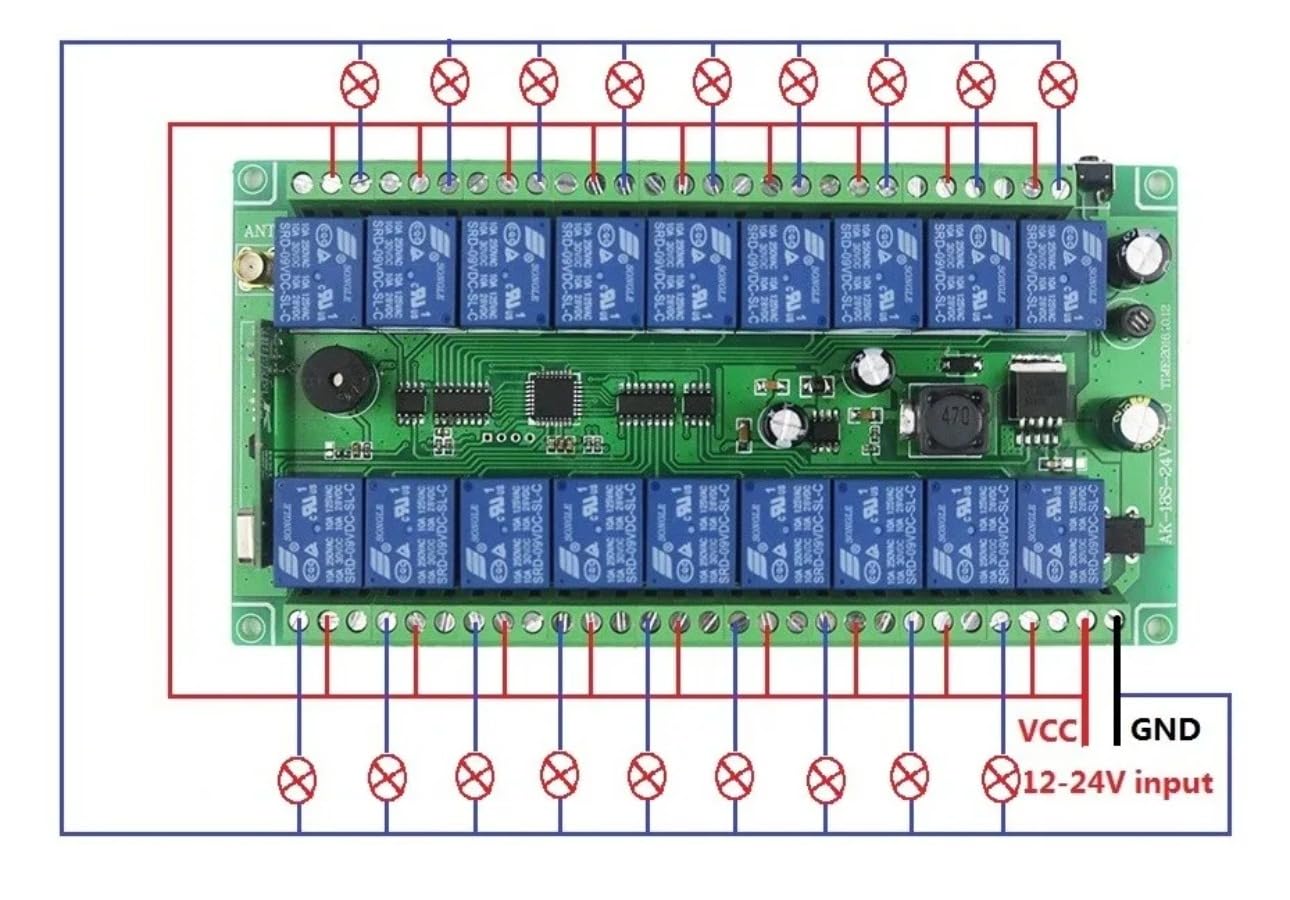 20-100 m DC 12 V/24 V 18-kanałowy przekaźnik 433 MHz pilot zdalnego sterowania – odbiornik i nadajnik RF z anteną ssącą do oświetlenia LED lub sterowania silnikiem (2RF)