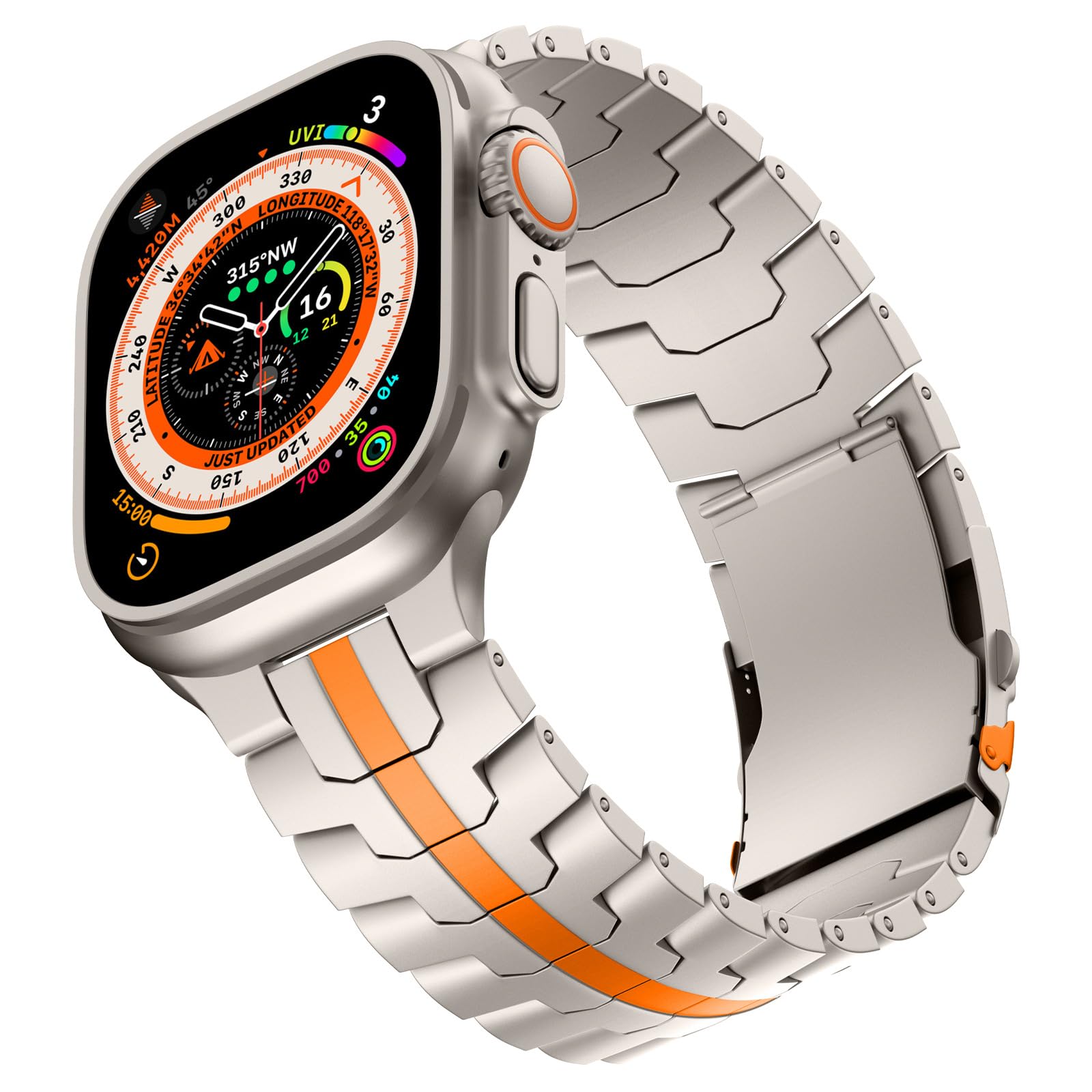 Bracelet de montre en titane compatible avec Apple Watch Ultra 2/1 49 mm, 45 mm, 44 mm, 42 mm - Bracelet à maillons métalliques de qualité aérospatiale avec fermoir de sécurité et outil de