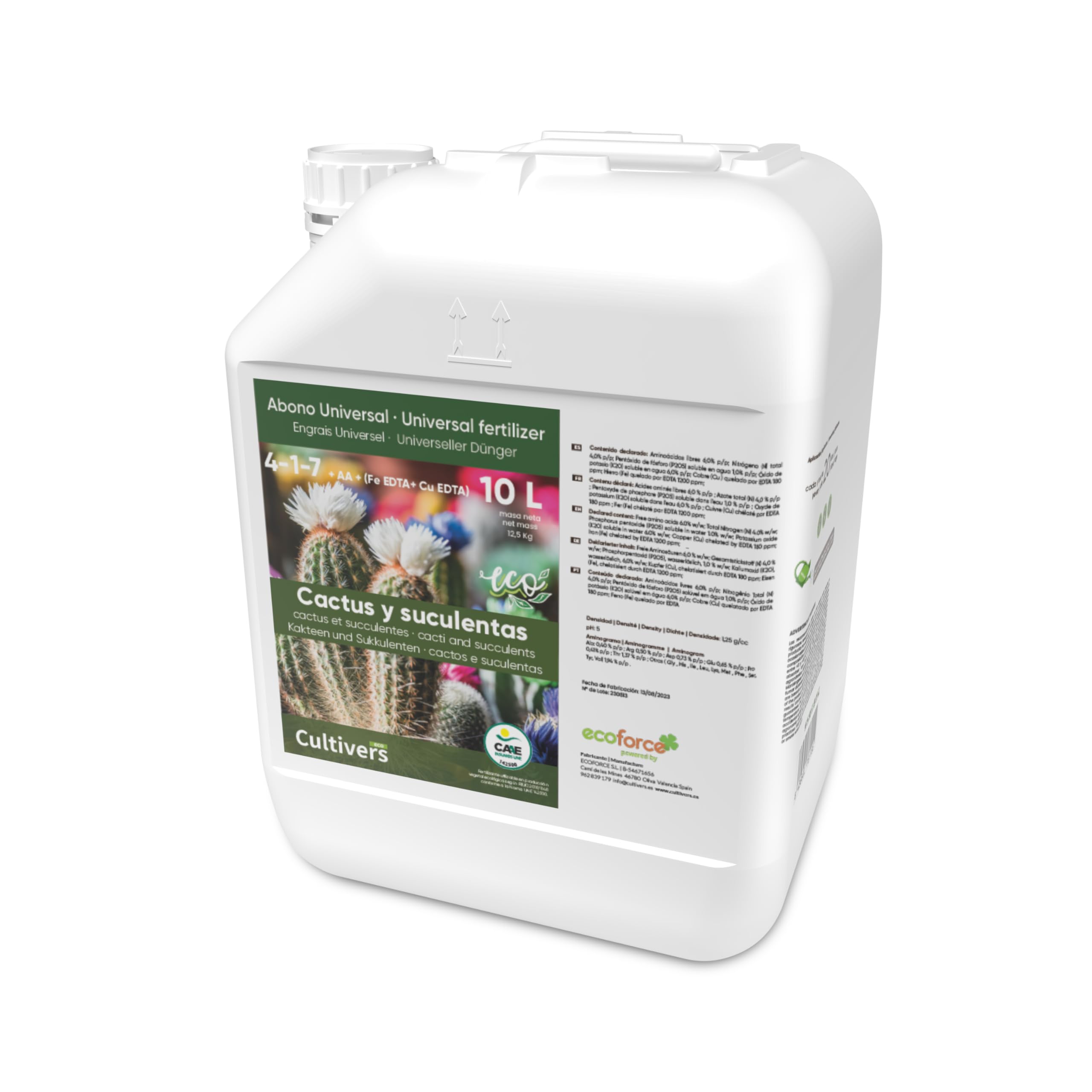 CULTIVERS Bio-Dünger für Kakteen und Sukkulenten, 10 l Flüssigdünger für EIN gesundes Wachstum mit höherer Blüte. Pflanzen sind resistenter gegen Krankheiten
