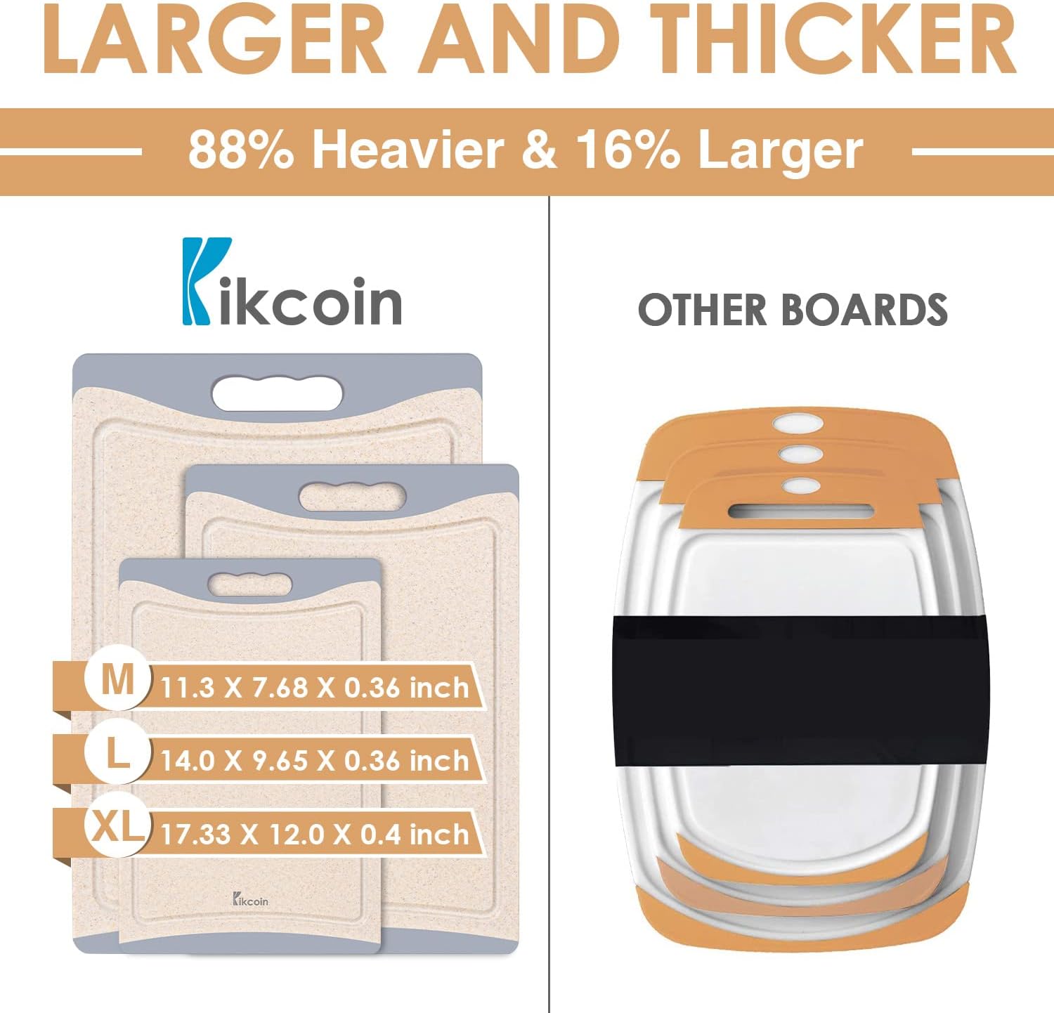 Kikcoin Extra Large Cutting Boards, Plastic Cutting Board for Kitchen Dishwasher Chopping Board Set of 3 with Juice Grooves, Easy Grip Handle