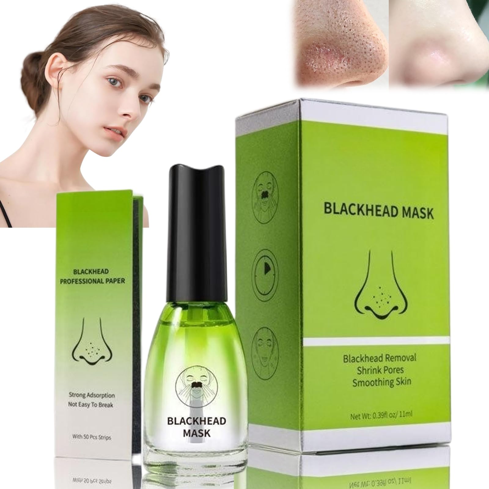 Mixdameny Mabrem, Mabrem Blackhead Remover, Mabrem Blackhead Mask, Additional 50 Sheets of Mabrem Blackhead Removal Professional Paper, Shrinking Pores, Improving Roughness (1pcs)