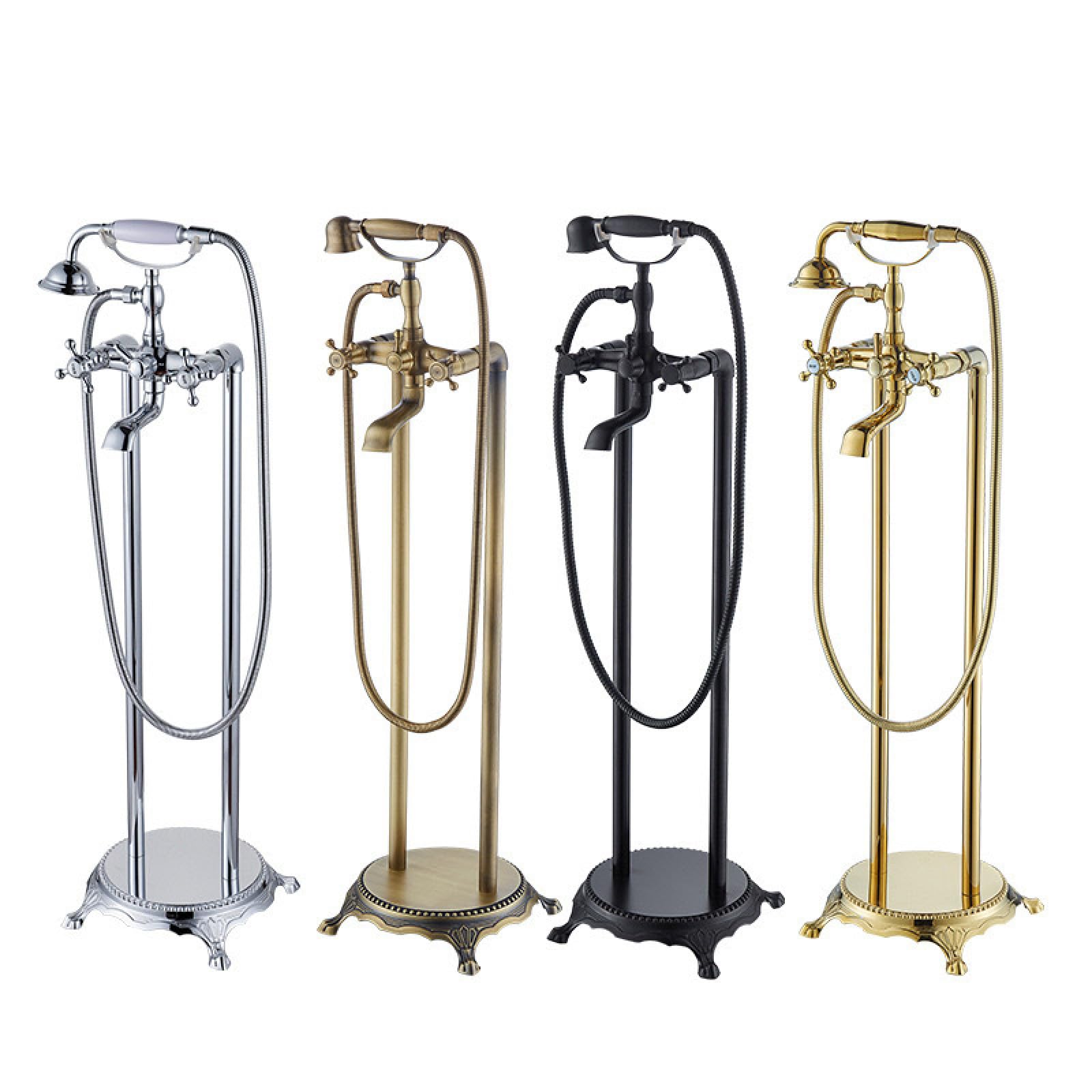Badewannenarmatur bodenstehend Gold Dusche Standzylinder seitliche Fassarmatur Vintage, schwarze Version