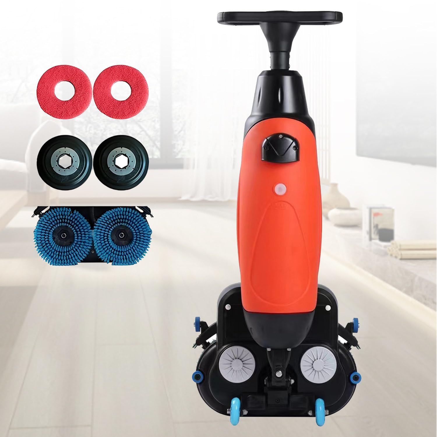 GLBMXDD Portable Commercial Floor Washer, 360° Cleaning Structure, Walk-behind Floor Scrubber, Convenient Cordless, Fits Vinyl, Rubbermaid, Concrete, PVC Floor