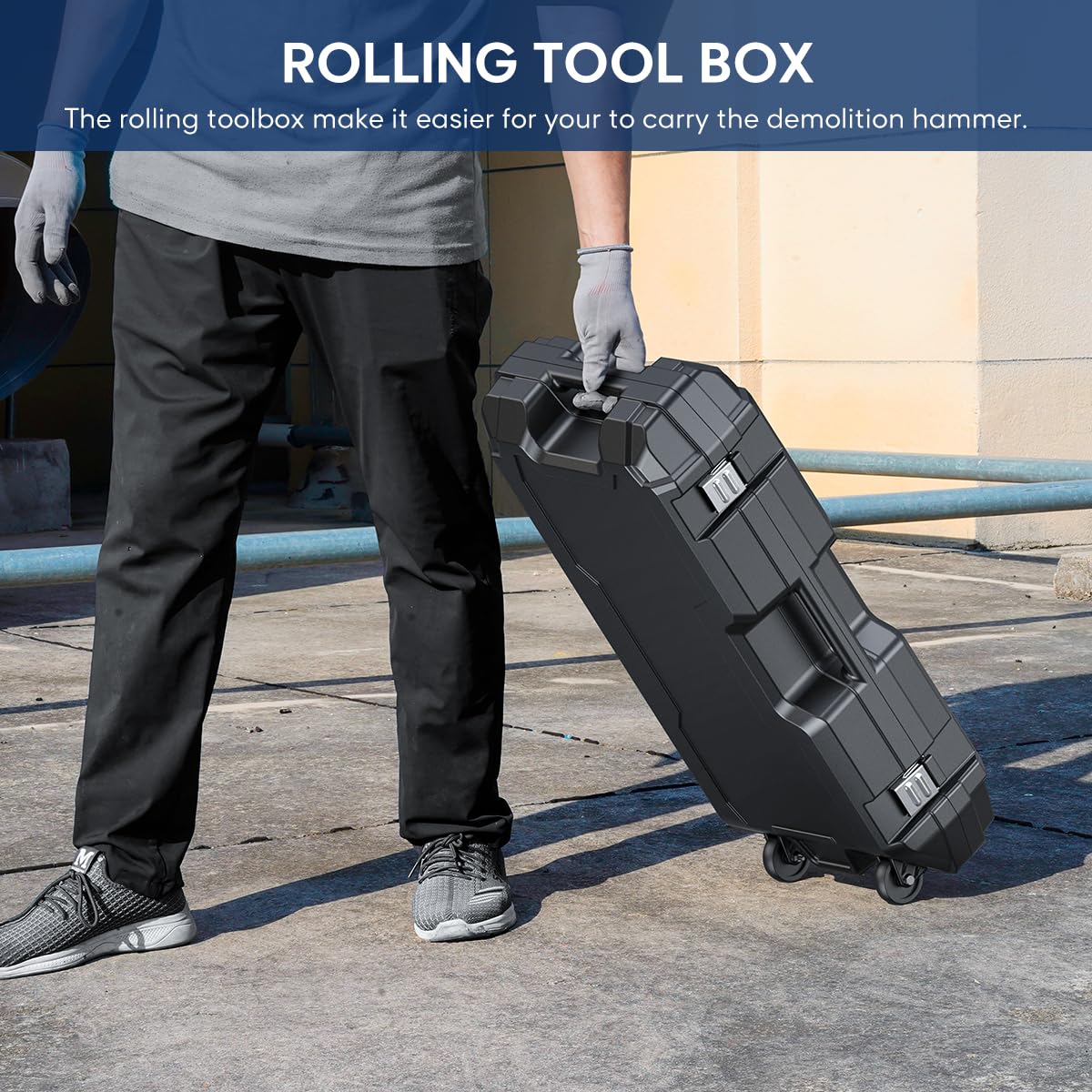 ENEACRO Abbruchhammer 1700W SDS-Hex Stemmhammer, 65 Joule Hochbelastbar Beton Brecher, Anti-Vibrationshandgriff, 2 Stück Meißel und Transportbox mit Rollen