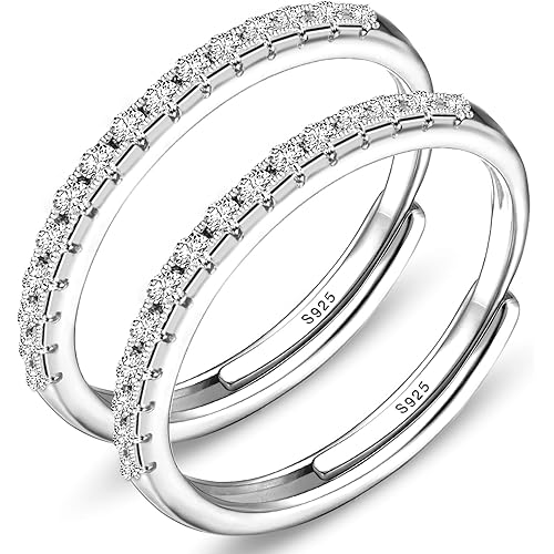 Adjustable 14K Gold Plated Stacking Rings for Oura Ring Gen 4/ Gen 3, 2 Pack Cubic Zirconia Simulated Diamond Oura Ring Stack for Women