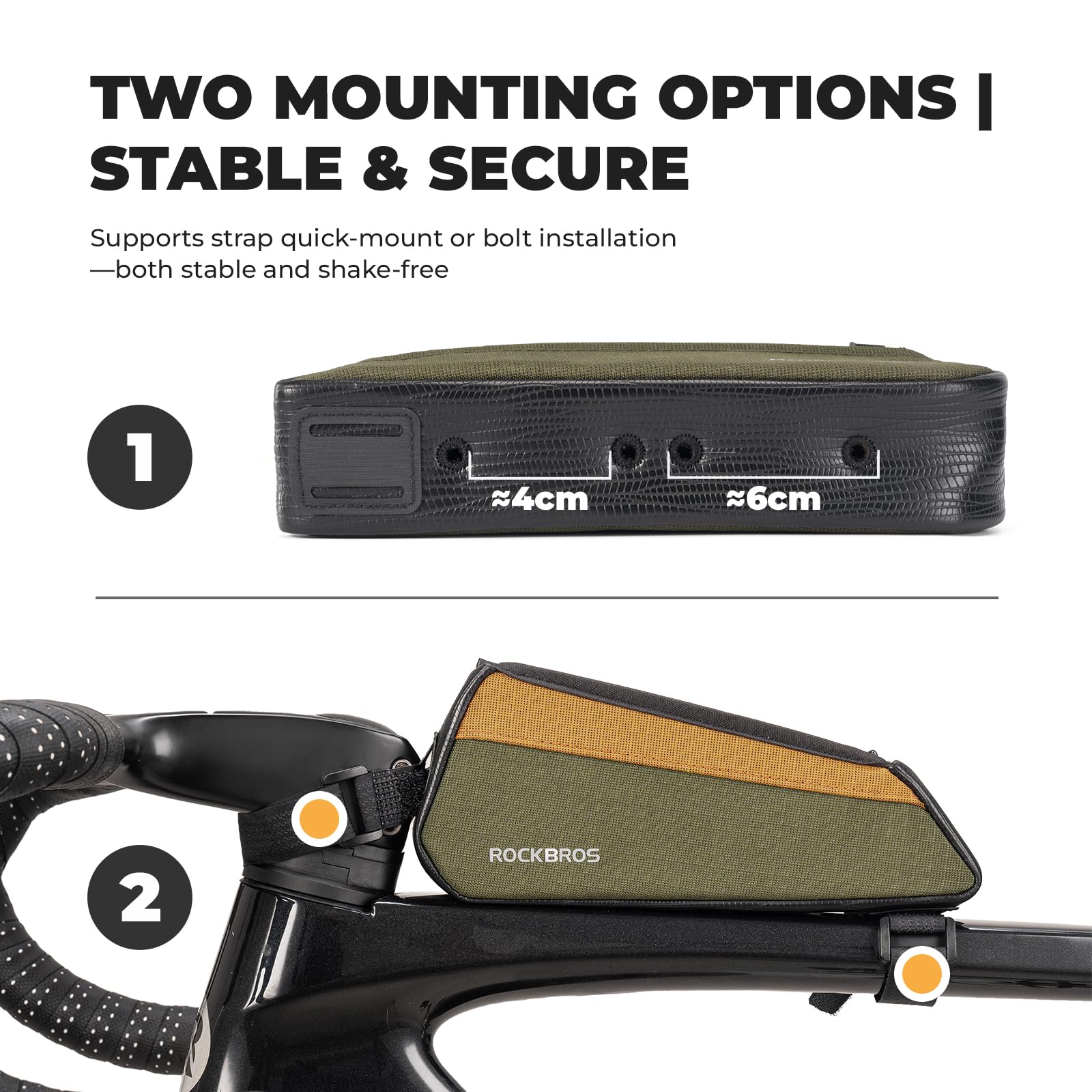 ROCKBROS Borsa Telaio Bici 0,25L, Borsa per Tubo Superiore Guscio Rigido per Un Accesso Rapido, Borsello da Manubrio Tubo Anteriore Anti-graffi e Anti-usura, Facile Installazione, per MTB Bicicletta