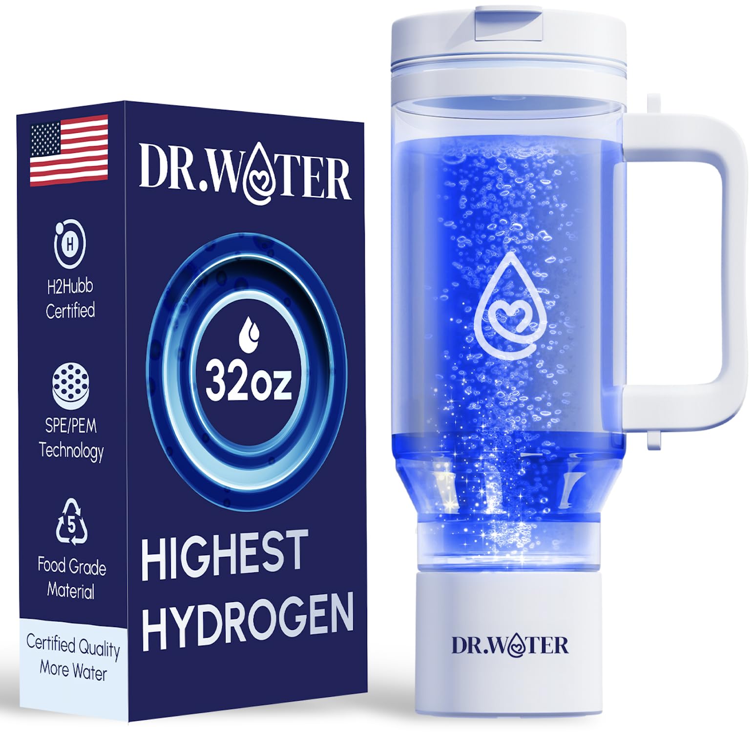Hydrogen Water Bottle 32 Oz Portable BPA Free Generator Tumbler with SPE PEM Technology Large Hydrogen Flask for