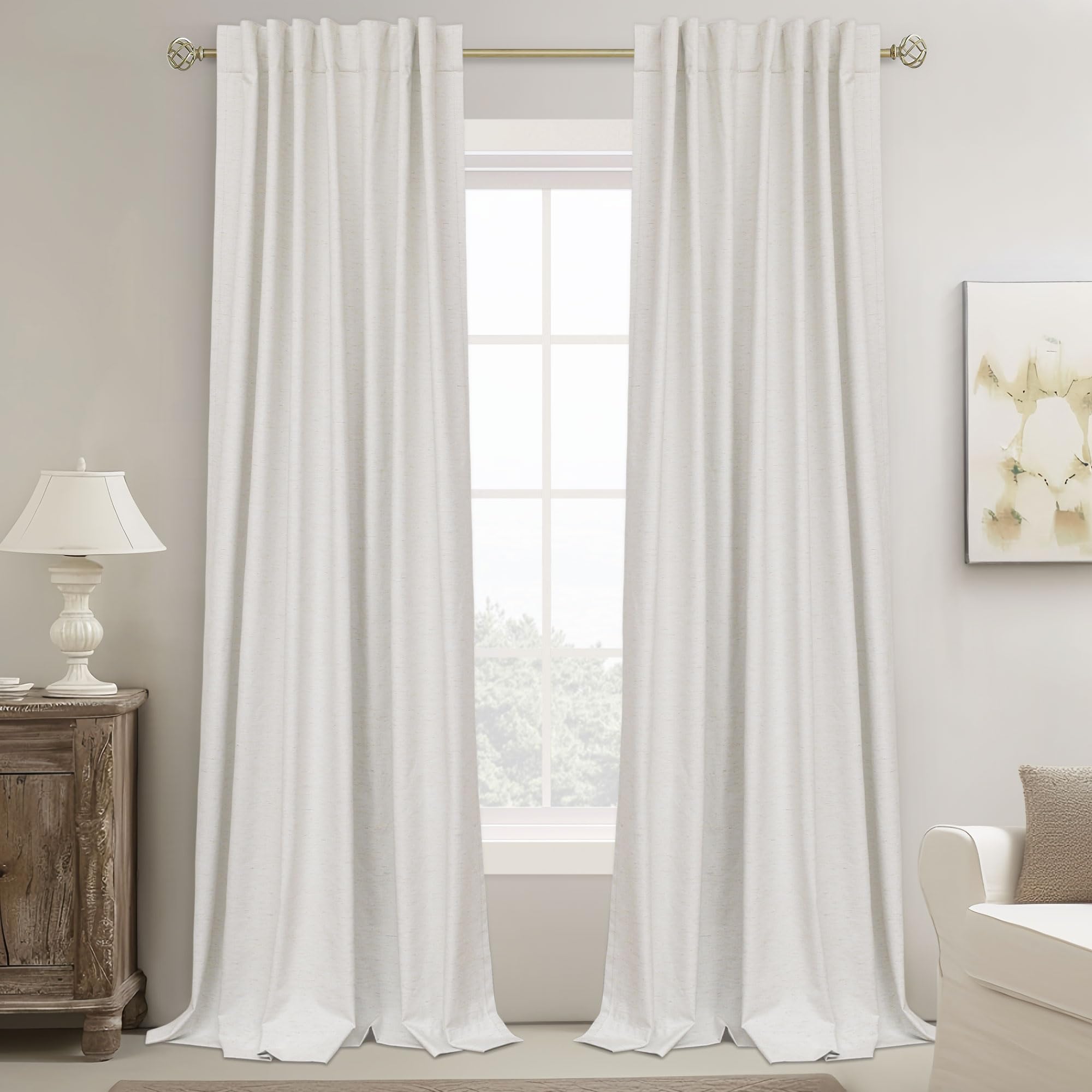UHITECH Blackout White Curtains 108 Inches Long 2 Panels Set for Bedroom Extra Long Curtain Black Out Modern Thermal White Farmhouse Drapes for Living Room 9Ft W52xL108