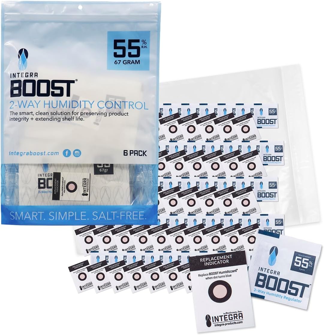 Integra Boost - Bundle of Humidity Balancer Packs - 55% RH 2-Way Humidity Controller - Contains 50 pcs of 2 Gram Size and 6 pcs of 67 Gram Size