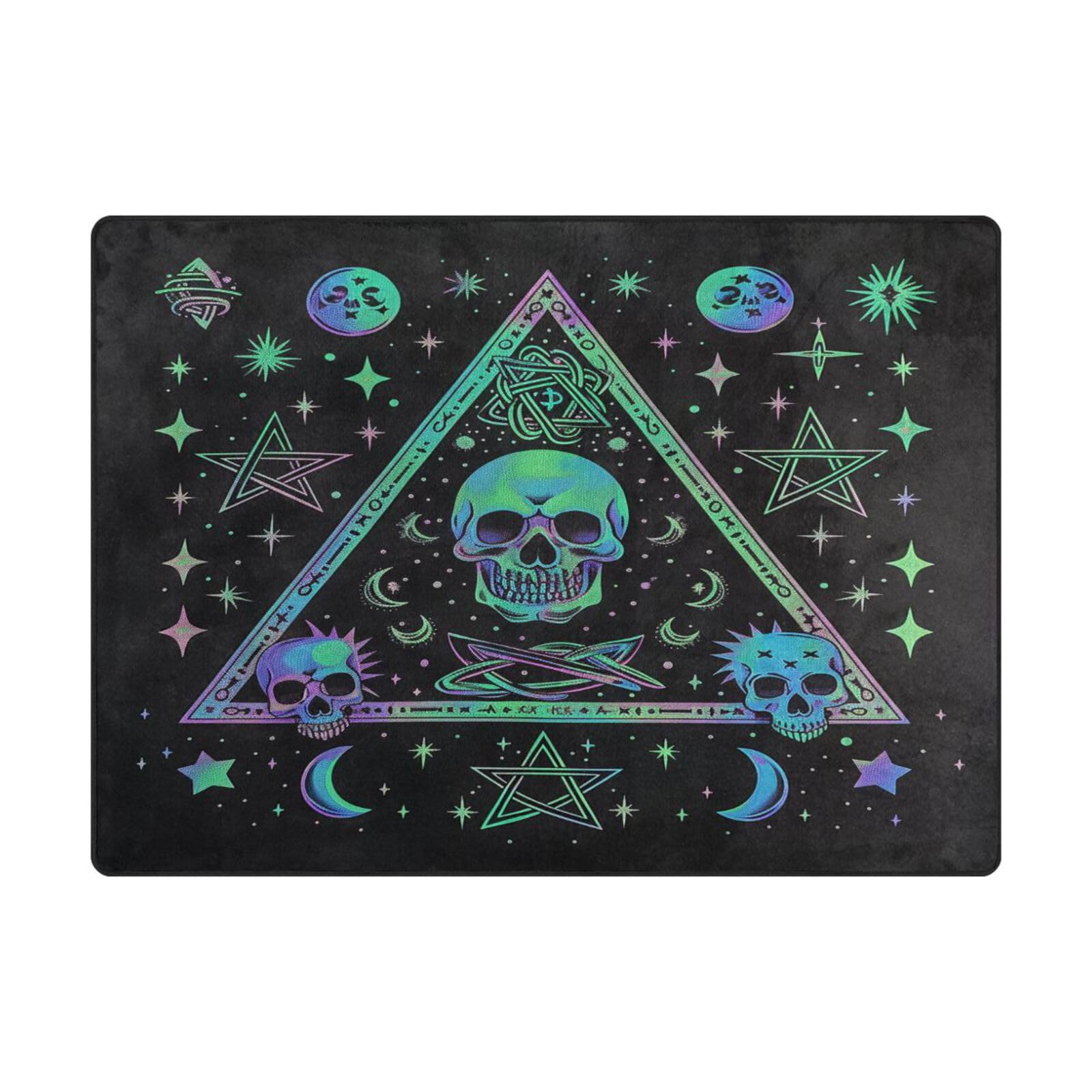 Tapis de sol contemporain tête de mort pour un salon style grunge pastel