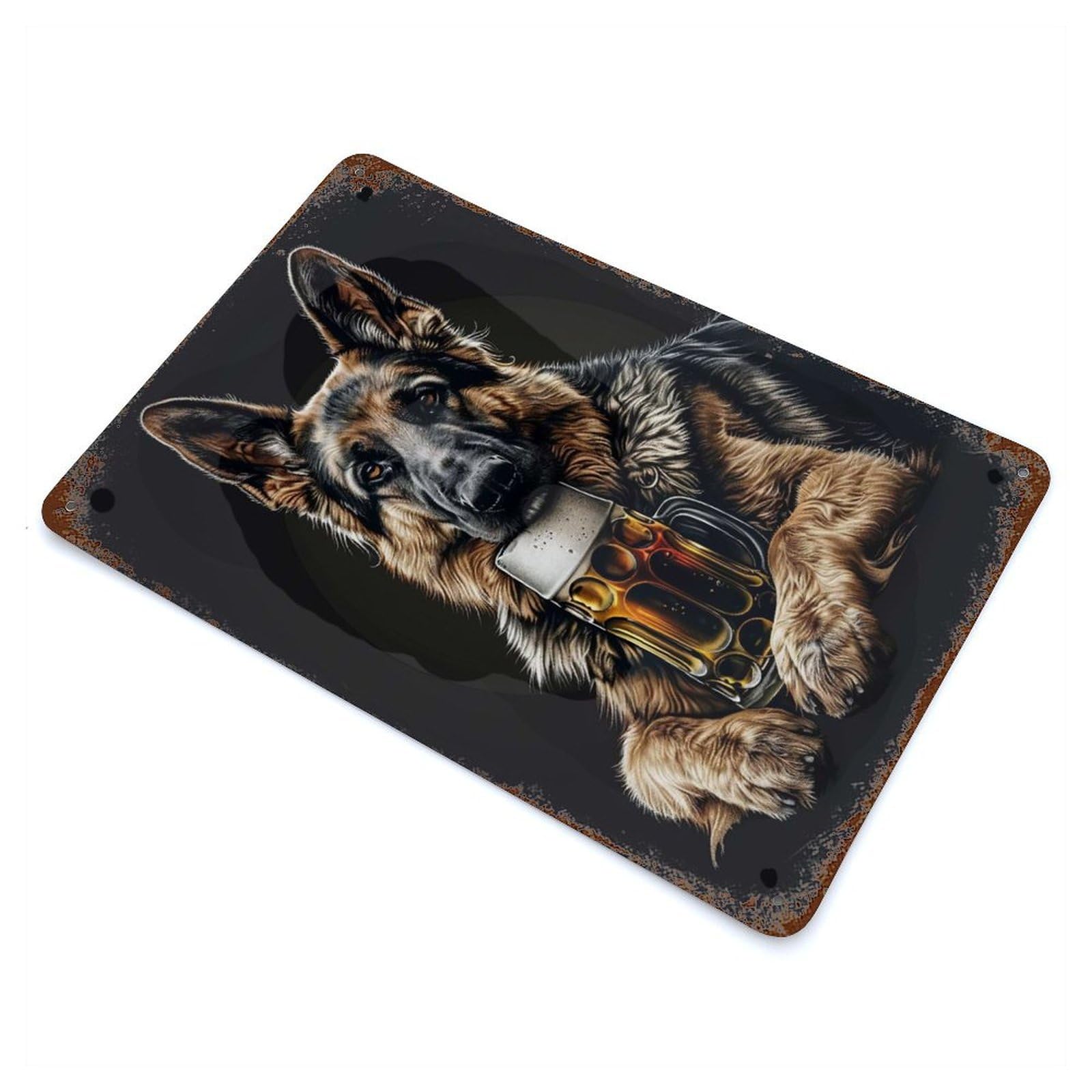 Rust Effect German Shepherd Beer Vintage Rust Metal Sign 11.8"x7.9", Vintage Wall Decor for Garage, Bar And Workshop Decor