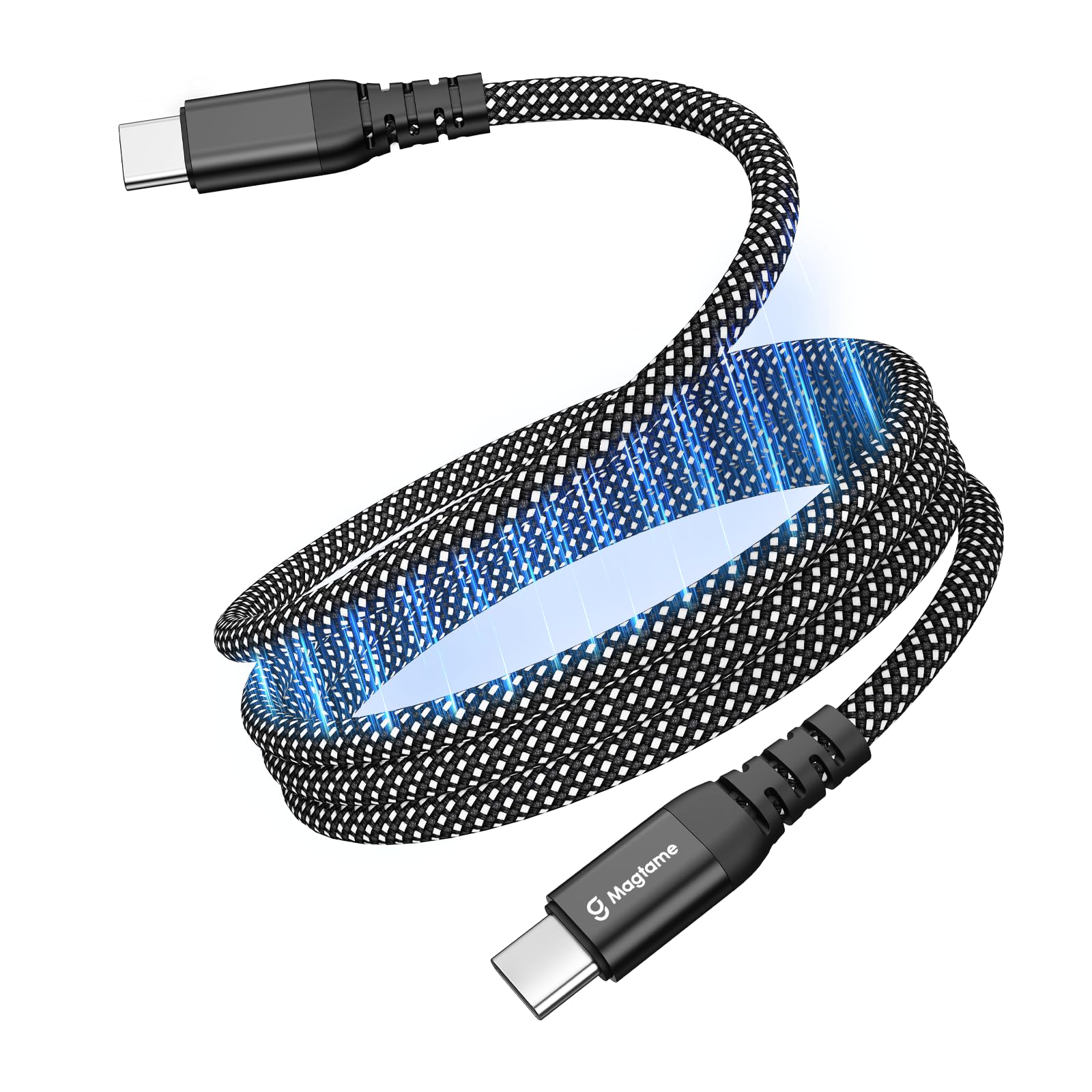 Magtame Cavo magnetico USB C, cavo di ricarica flessibile da C a C 60 W (3 A), cavo USB C retrattile da 1 m, in nylon intrecciato tipo C, cavo di ricarica rapida compatibile con i-Phone 16, per