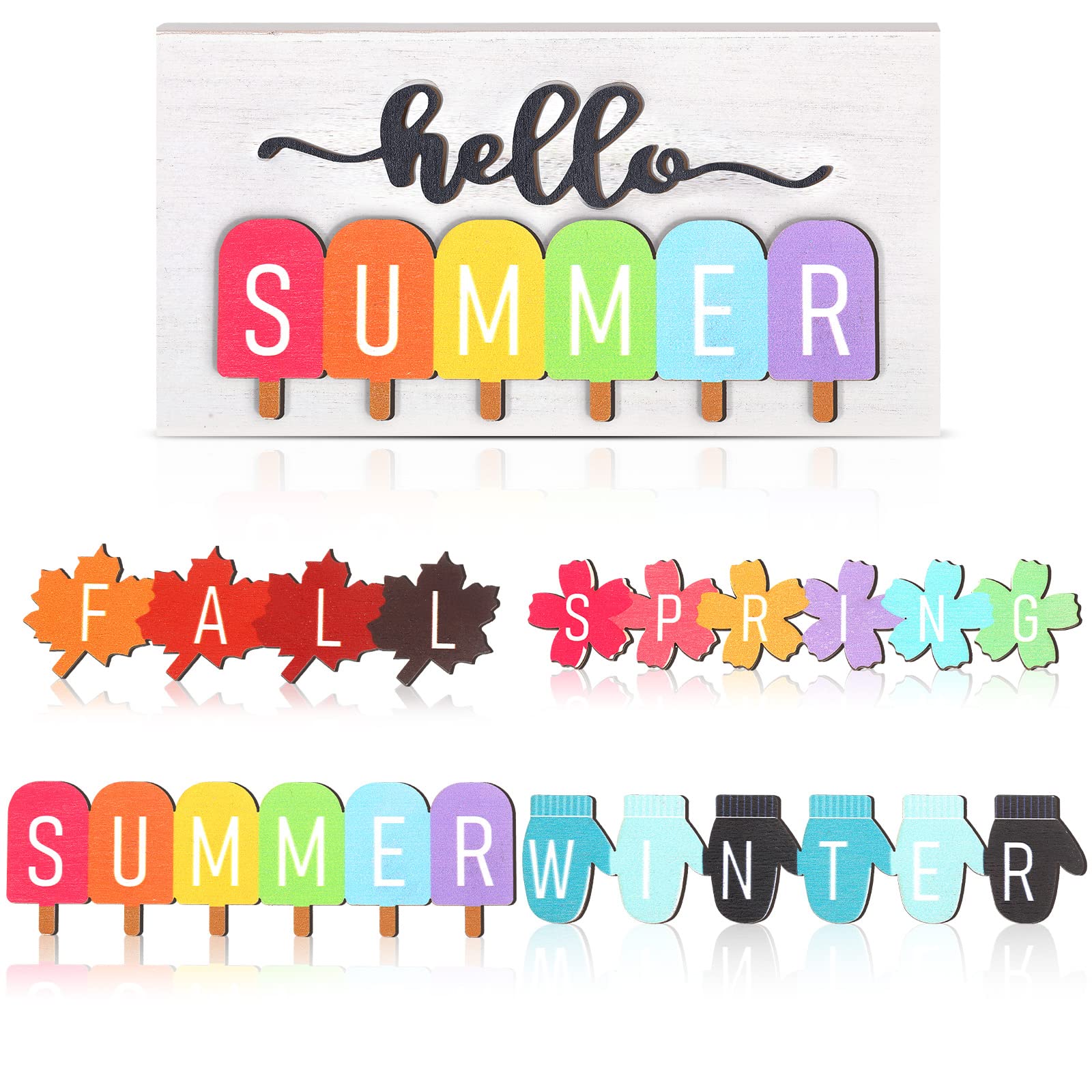 Buy 5 Pcs Wooden Interchangeable Sign Holiday Seasonal Hello