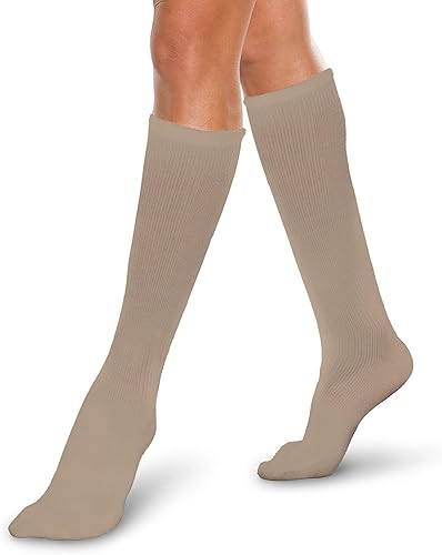 Miniatura 4 de Core-Spun - Calcetines de compresión graduados hasta la rodilla de 10-15 mmHg, paquete de 2 (negro y caqui, talla L regular)