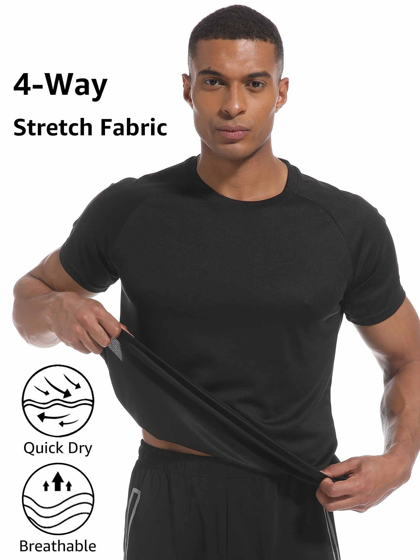 Paquete de 4 camisetas de manga corta para hombre, de secado rápido, cuello redondo, atlético, correr, gimnasio, entrenamiento, camiseta de manga corta - 4