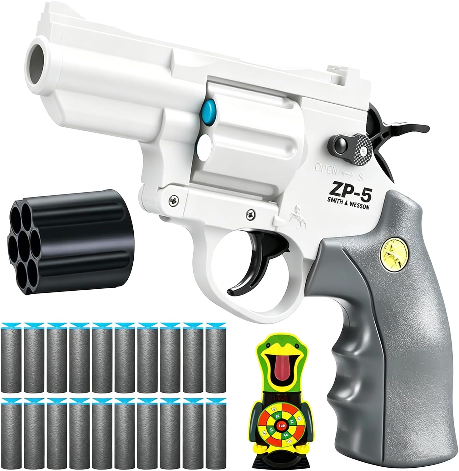 Toy Gun Soft Bullet Pistol Foam Blaster, Shooting Game Education Realistic Revolver Model Fake Guns, a Surprise Gift for Boys Teens Birthday Christmas(White Grey)