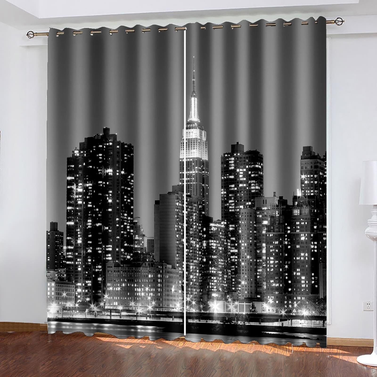 Vorhänge Schlafzimmer Modern, 102x160cm Grau Stadt Gebäude Landschaft Verdunklungsvorhänge mit Ösen