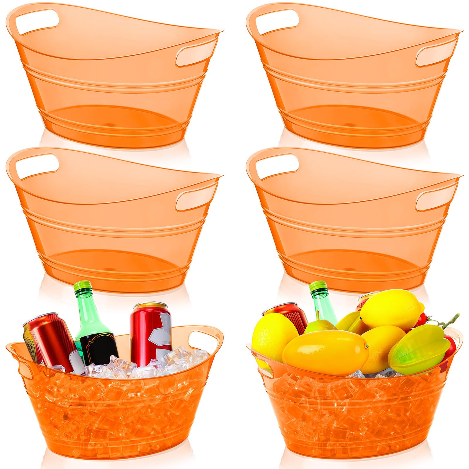 meekoo 6 secchielli per ghiaccio in plastica con manici, 4,5 l, ovale, grande capacità, per feste, bar, vino, birra, champagne, bevande, refrigeratori (arancione)