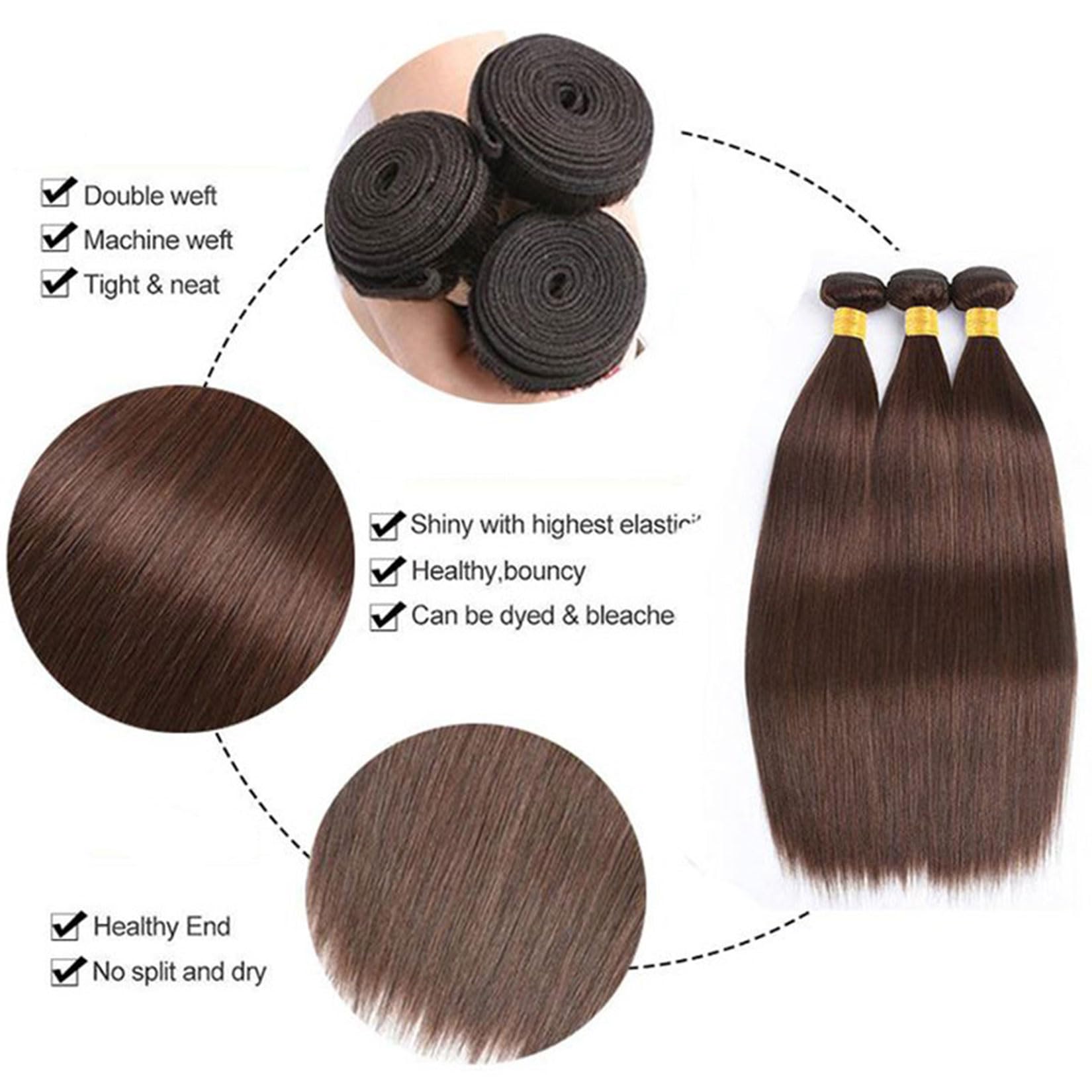Capelli Brasiliani 1 Pacco Capelli Umani Ricci Doppiamente Selezionati Capelli Umani Pacchi Marrone Cioccolato Lisci Capelli Brasiliani Non Trattati Extension per Testa Intera,14inch
