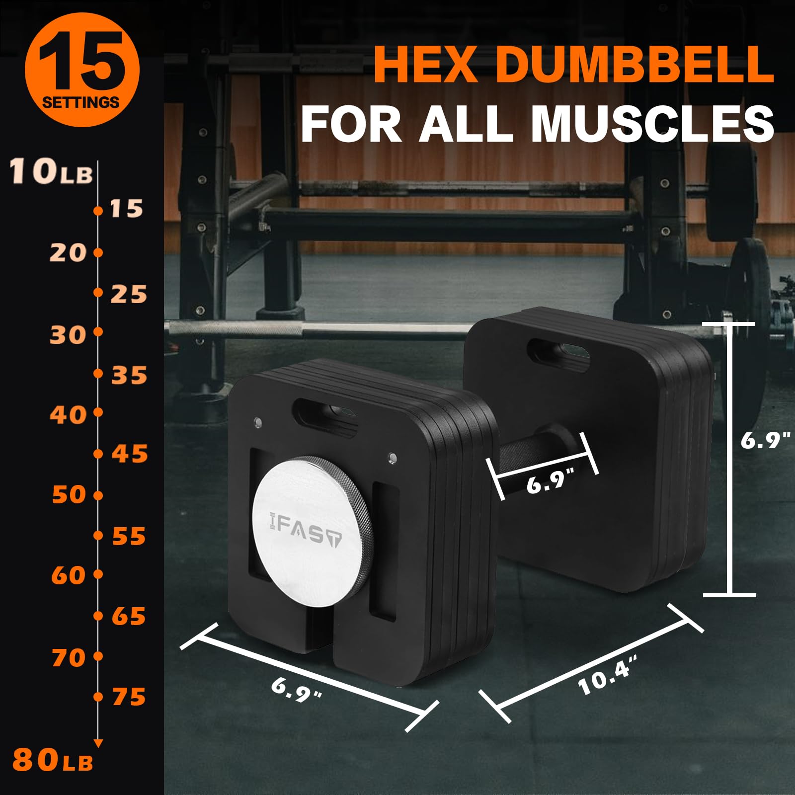 80LB Adjustable Dumbbell - 9-in-1 Single Dumbbye with Quick-Lock System, Multi-Weight Free Weights for Home Gym & Strength Training