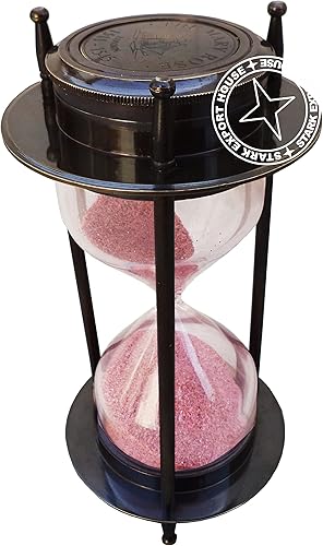 Miniatura 7 de Reloj de cristal de arena antigua de latón con temporizador de arena de 7 pulgadas con 2 brújulas laterales, ideal para regalo