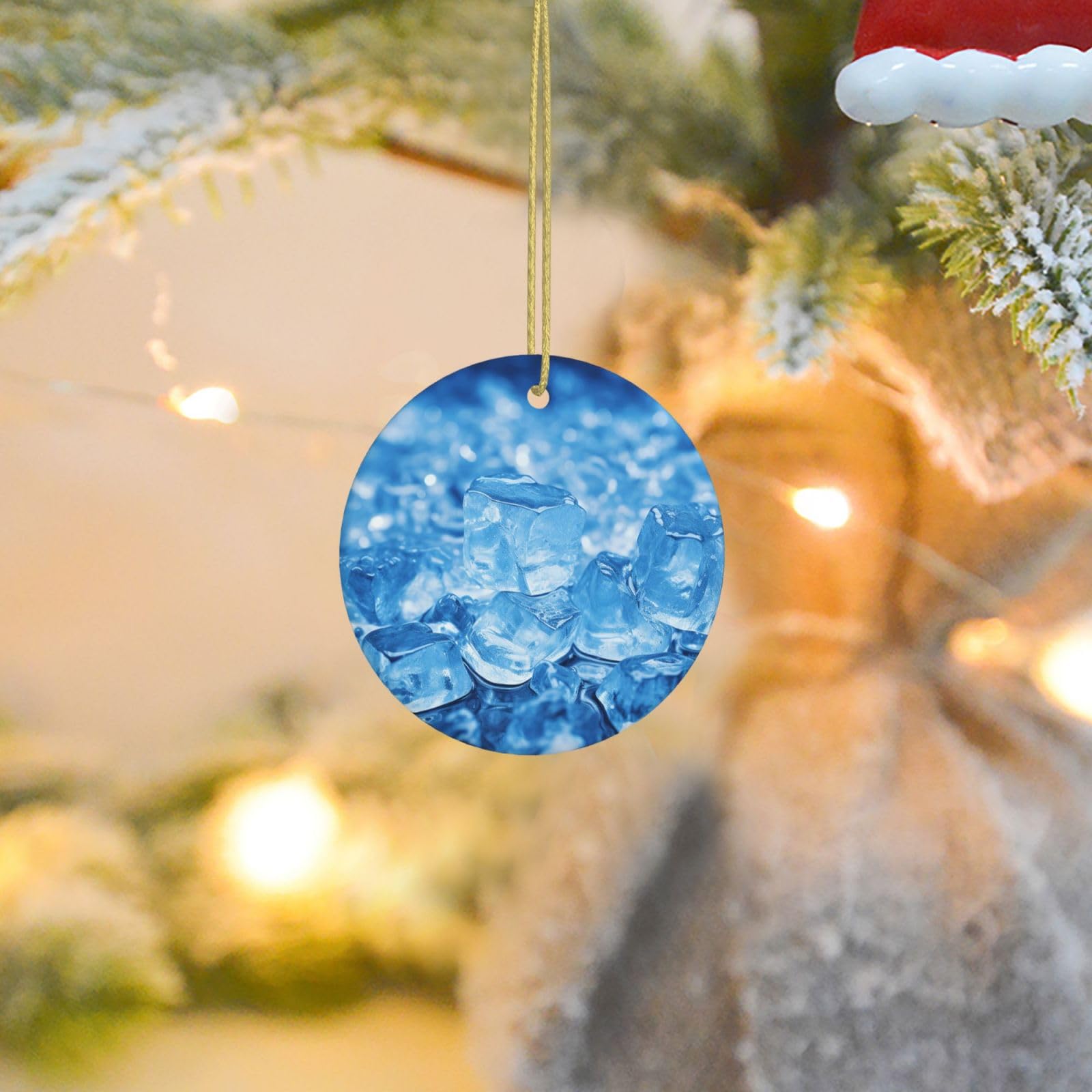 Christmas Tree Ornaments Ceramics Christmas Round Decorations Blue ice Cube Background Ceramics Ornaments Circle Pentagram Xmas Tree Hanging Pendant for Christmas Tree Party Holiday Home Decor