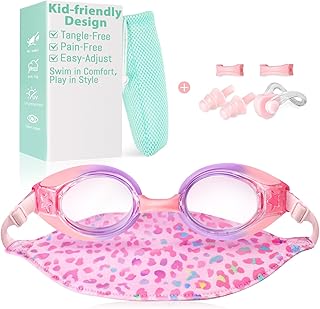 Pixel Panda Kids Swim Goggles with Fabric Strap for 3-8, Swim Pool Goggles for Boy Girls Toddler, No Hair Pulling