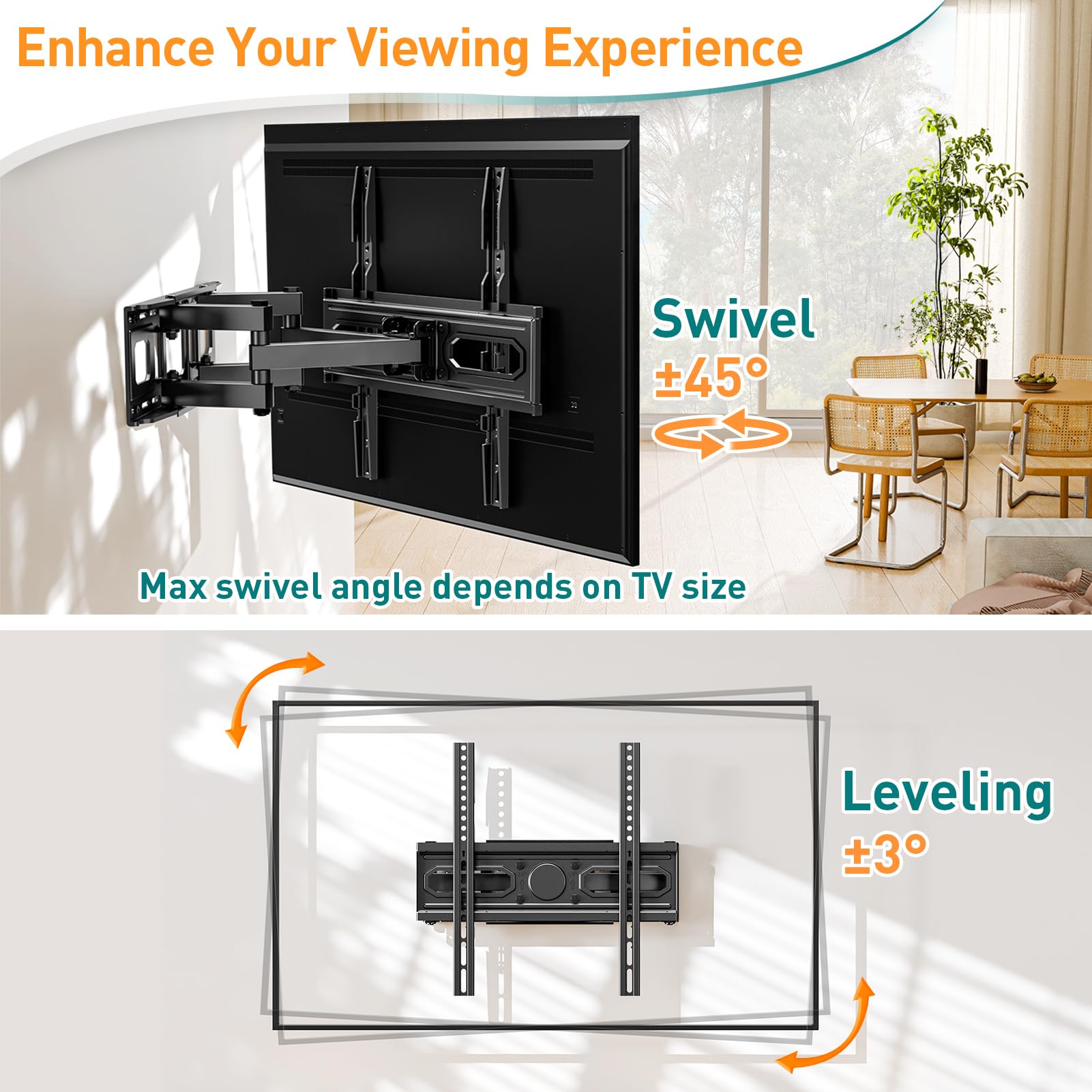 ELIVED Soporte de TV de movimiento completo, soporte giratorio e inclinable para televisores de 26 a 70 pulgadas