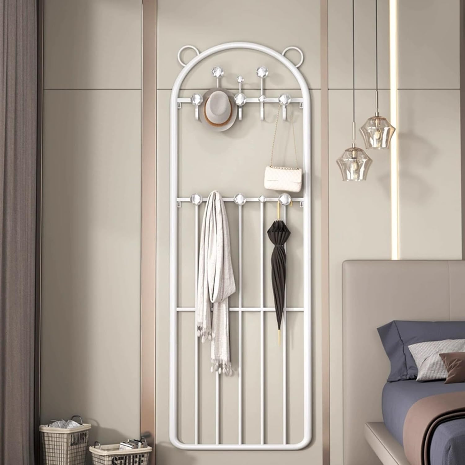 Metal Wall-Mounted Coat Rack Heavy Duty Wall Hooks with Shelf Entryway Hall Tree Organizer for Hats Scarves Coats(188 * 51 * 6.5cm/74 * 20 * 2.5in)(White)