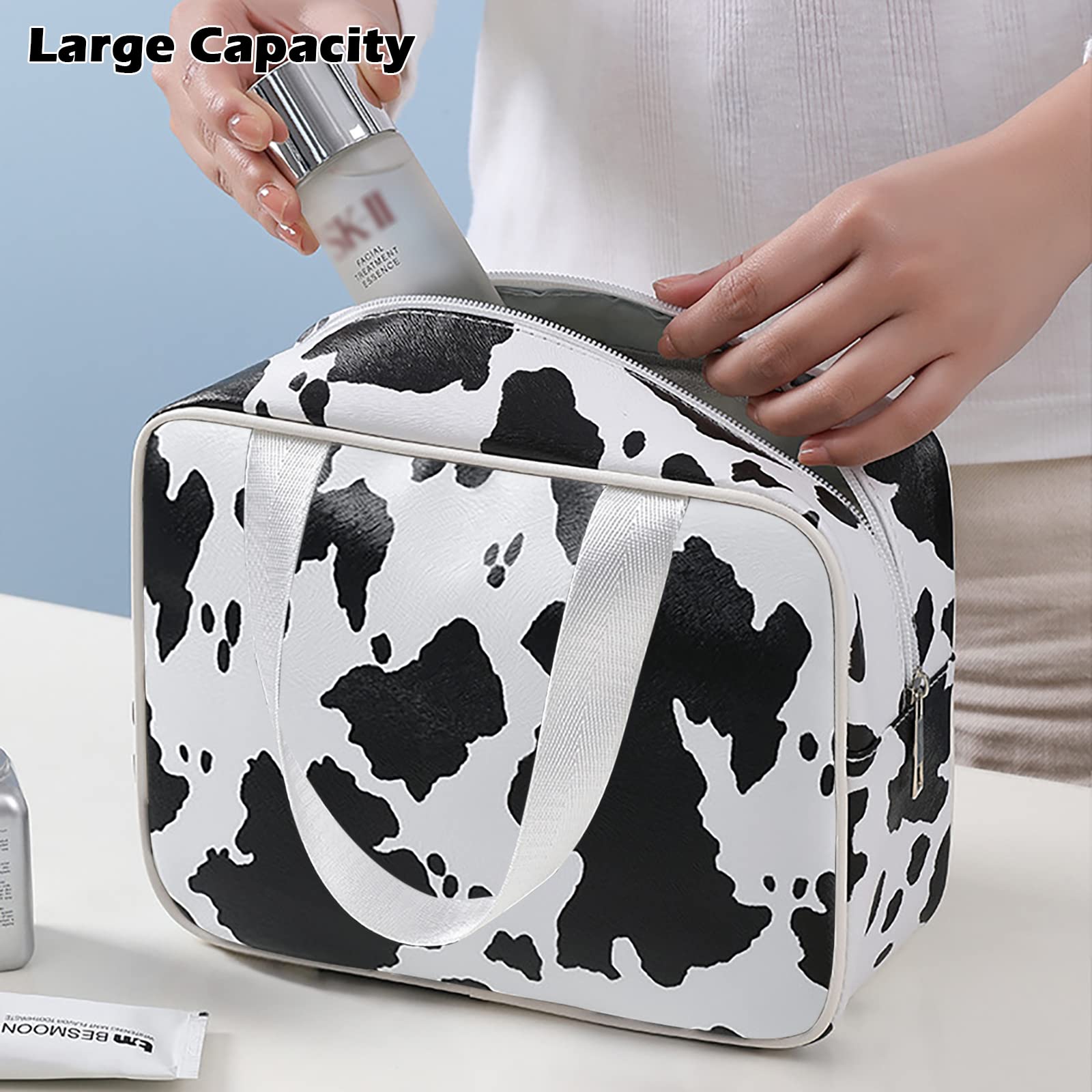 IMCUZUR Travel Toiletry Bag for Women, Makeup Bag Cosmetic Organizer, Travel Tote for Accessories Toiletries (Cow Pattern B - M)