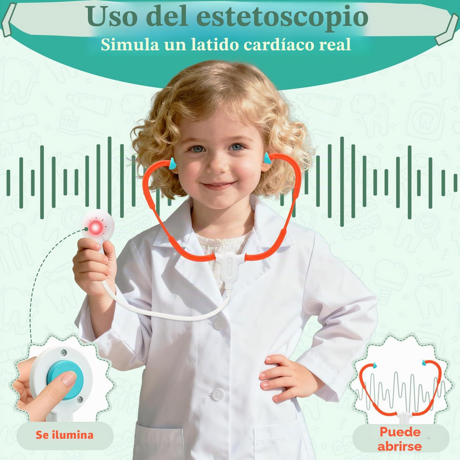 VBACALA Maletin Medico Juguete para Niños,17 Piezas Set Medico Infantil con Estetoscopio de Juguete,Jeringa,Termómetro, Juegos de rol de Dentista,Regalo Kit de Médico para Niñas y Niños 3+ Años