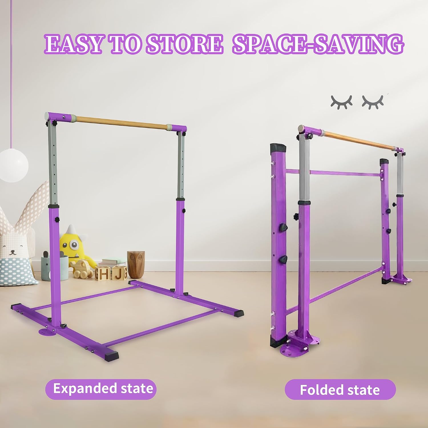 EL&IT·Wings Gymnastic Kip Bar,Horizontal Bar for Kids Girls Junior,3' to 5' Adjustable Height,Home Gym Equipment,Ideal for Indoor and Home Training,300lbs Weight Capacity 7 EL&IT·Wings Gymnastic Kip Bar,Horizontal Bar for Kids Girls Junior,3' to 5' Adjustable Height,Home Gym Equipment,Ideal for Indoor and Home Training,300lbs Weight Capacity - Image 5