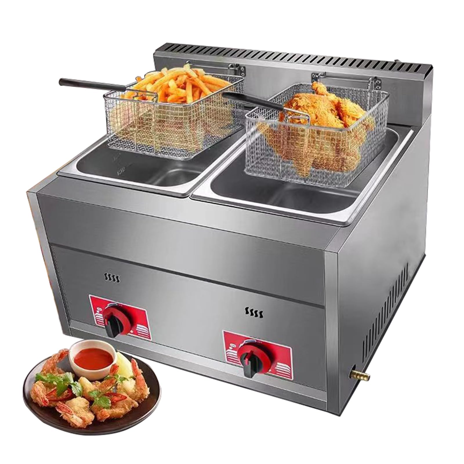Friggitrice Professionale A Gas, Friggitrice 6Lx2 con Doppio Serbatoio, da banco in Acciaio Inossidabile per Ristorante Familiare Patatine Fritte Commercial