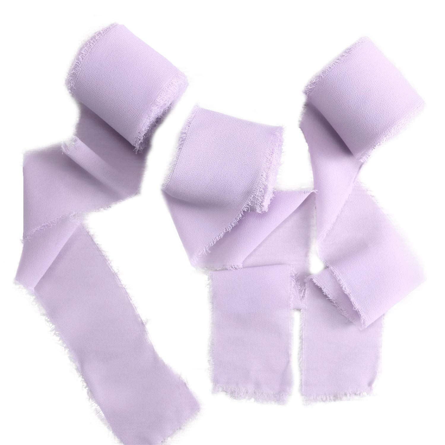 DORIS HOME3 Rolls 2"x7Yd Fringe Chiffon Ribbon for Flower Bouquet, Handmade Light Purple Ribbon for Gift Wrapping, Frayed Edge Ribbon for Crafts, Decorating, Bouquet Wrap, Wedding Invitation