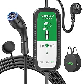 EVJUICION Chargeur Voiture Electrique 3,68kW[ 8-16A, 6M] Portabilité Chargeur Type 2 vec Voyant LED, Domestique Cable Recharge Voiture Electrique Rapide vec Sac, Compatible avec EV/PHEV, IEC 62196-2