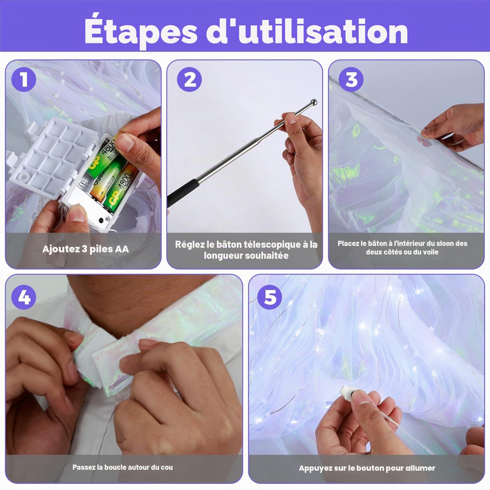 Ailes de Danse du Ventre pour Enfants - Ailes Lumineuses - Fermeture avec Barres télescopiques - 2 Modes de contrôle de la lumière - LED - Ailes de Papillon - pour Carnaval, scène, fête de Noël