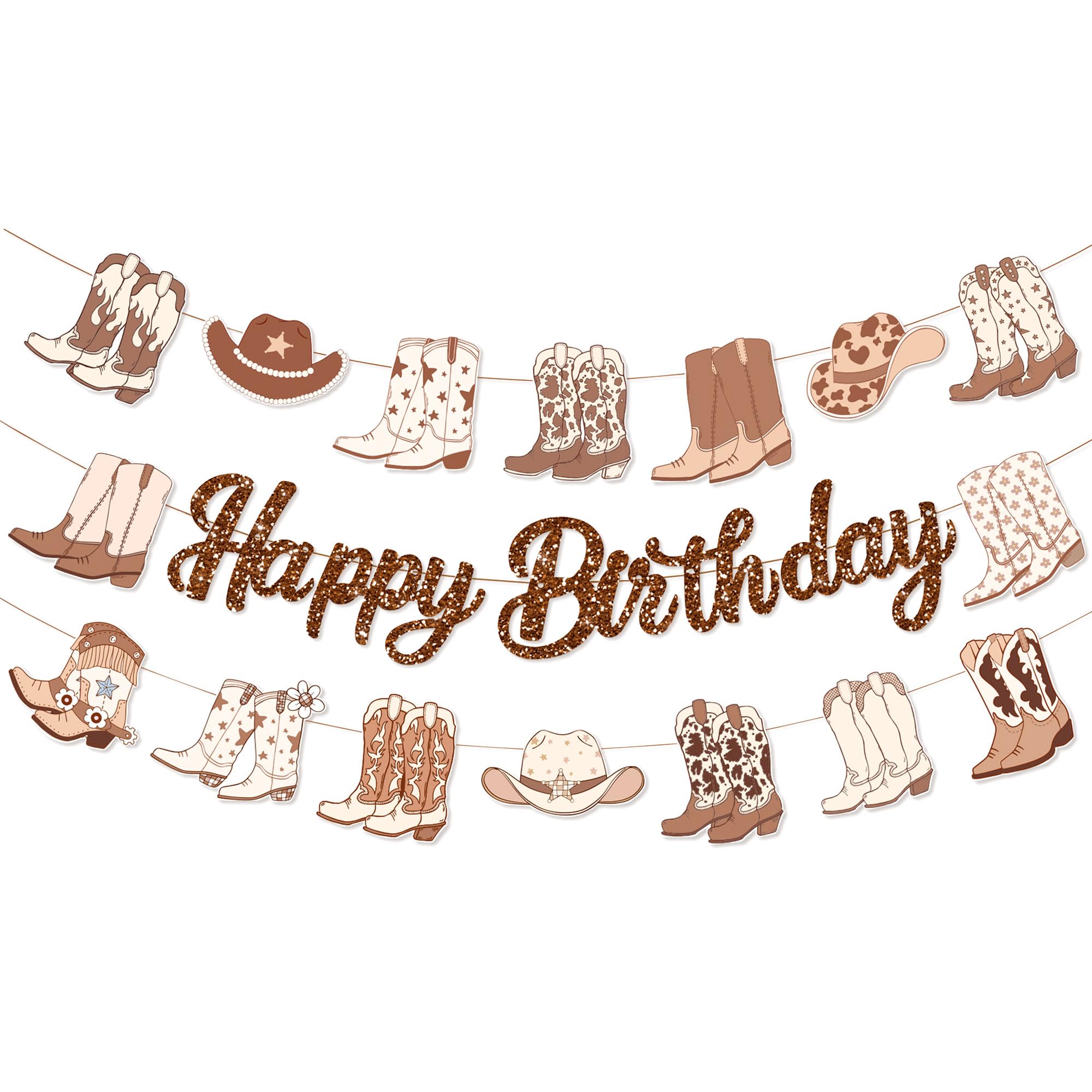 Photo 1 of JeVenis Western Happy Birthday Banner Rodeo Birthday Banners Western Cowboy Decorations Boots Bows Banner Coquette Birthday Decor for Western Theme Supplies