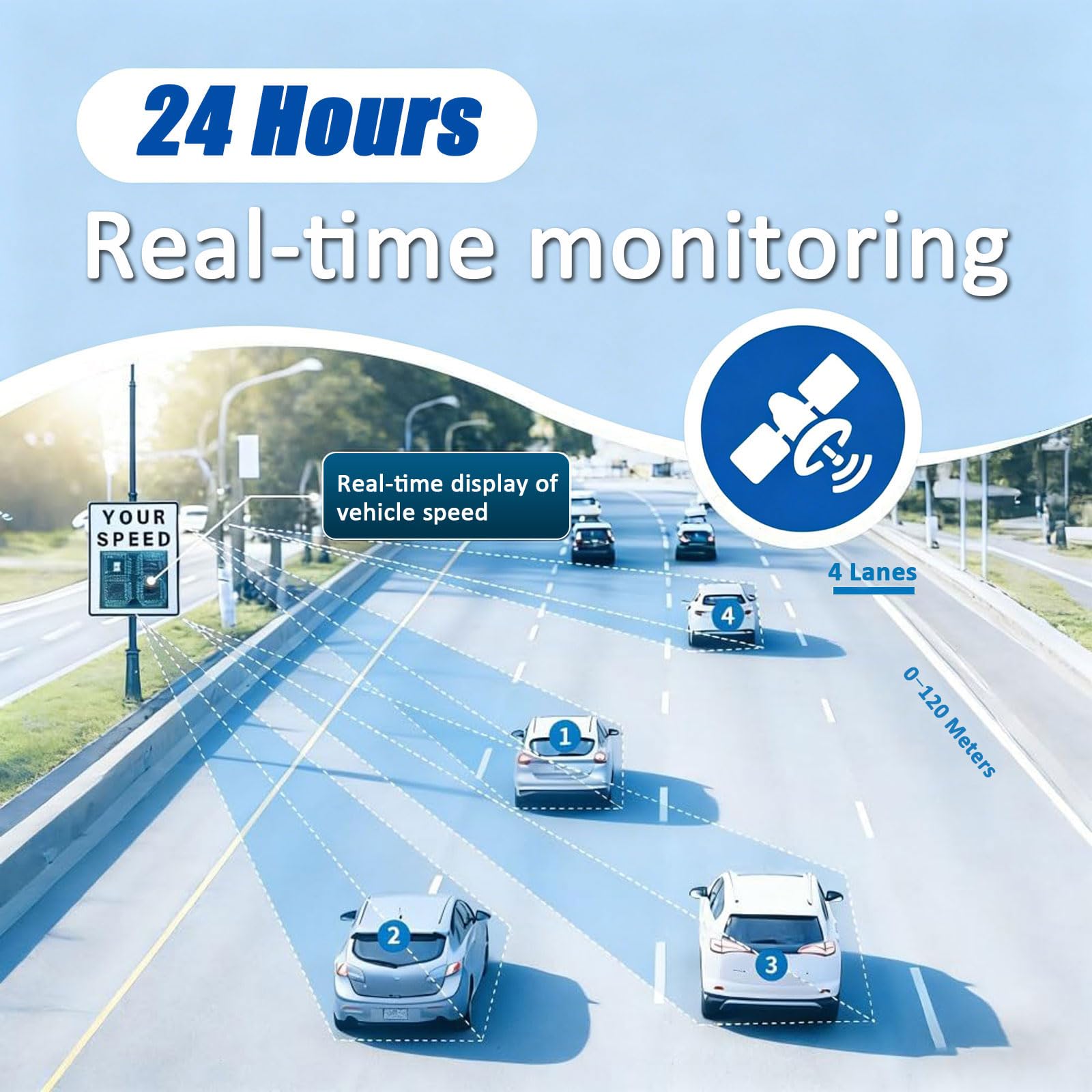 Cartel de Velocidad Radar Solar, 23.6"x35.4" Señal Digital de Límite de Velocidad, IP65 Resistente al Agua, Carcasa de Aluminio, Límite Ajustable, 2 Dígitos LED, para Control de Tráfico