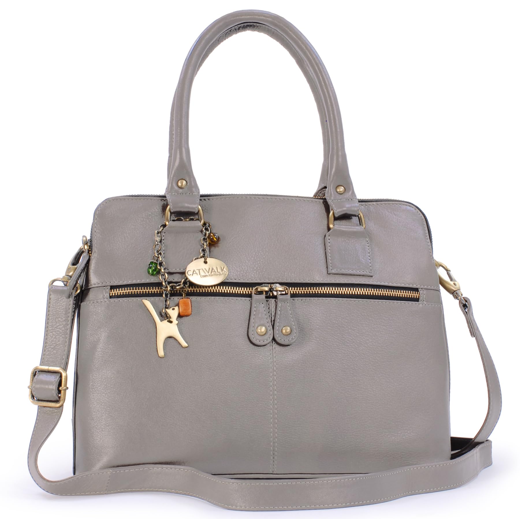 Catwalk Collection HandbagsWomen's Large Leather Shoulder Bag - Tote With Multiple Compartments - Additional Crossbody Strap - Victoria