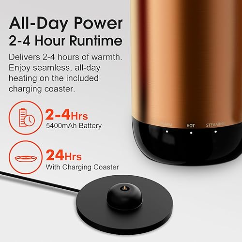 Miniatura 5 de VSITOO Taza de viaje térmica S5, 16 onzas, IA con detección automática calienta bebidas a 120-150F manos libres. Control de temperatura para todos