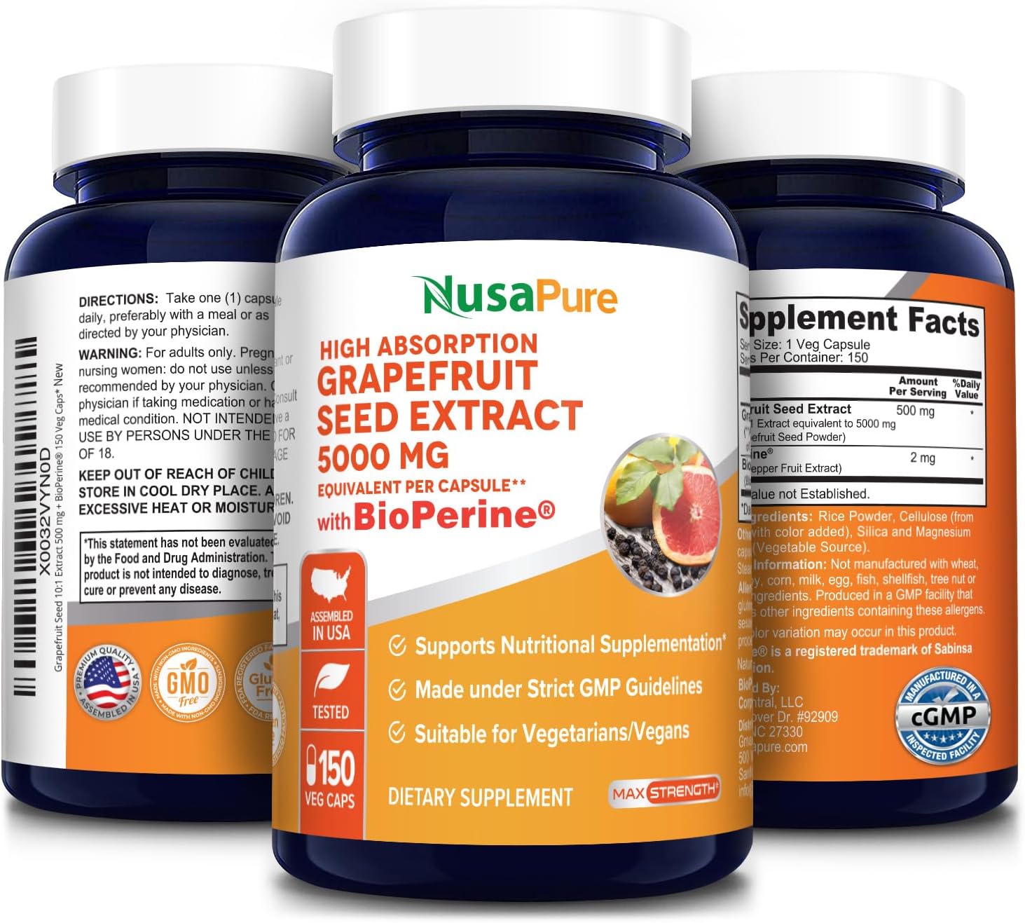 NusaPure Grapefruit Extract 5,000 mg per Capsule (Extract 10:1) Bioperine 150 Veggie caps (Gluten Free & Non-GMO) - Image 5