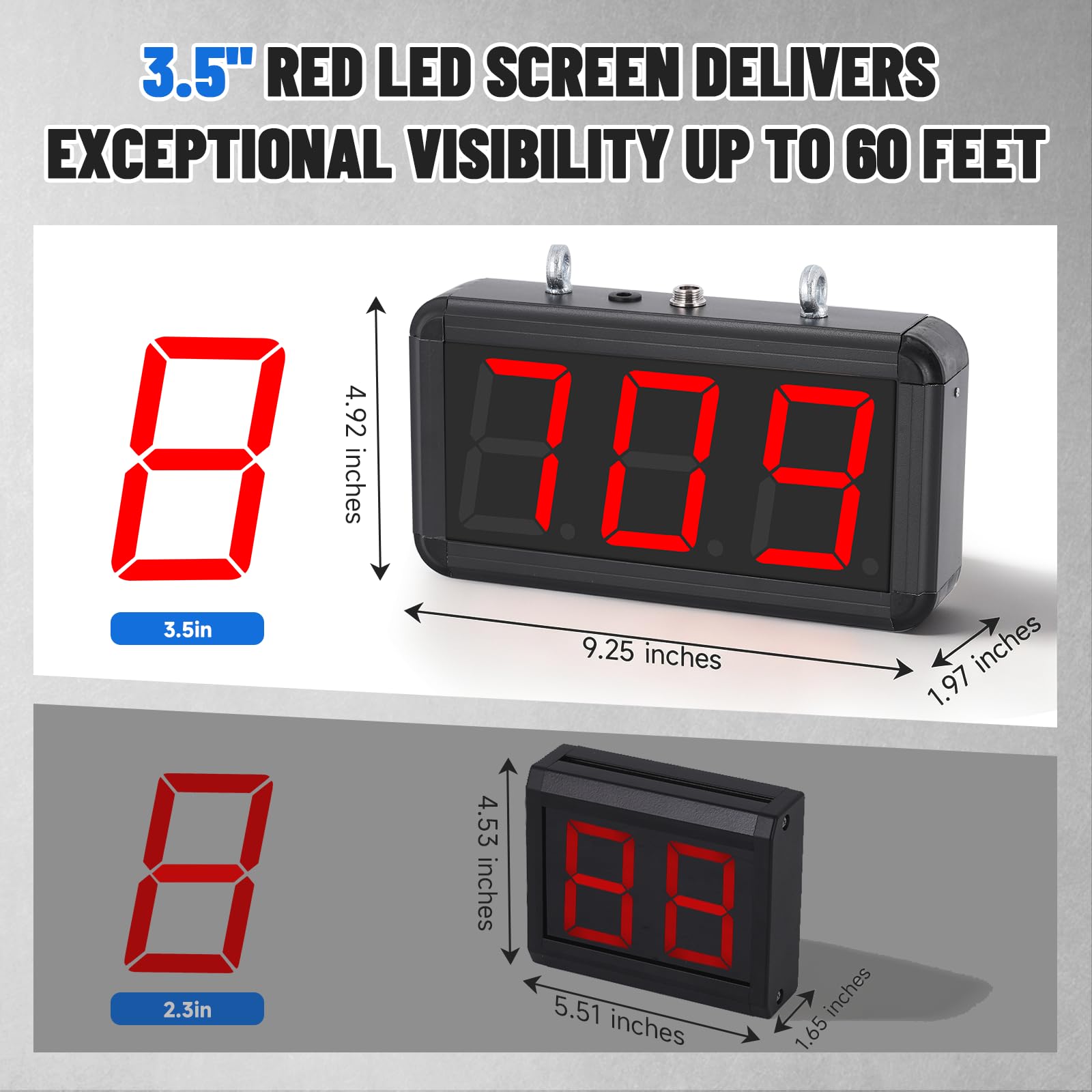 JIAWANSHUN Compteur de tours numérique de 10,2 cm, compteur électronique avec écran LED à contraste élevé, comptage haut/bas et valeur initiale personnalisée, cadre en aluminium durable pour les