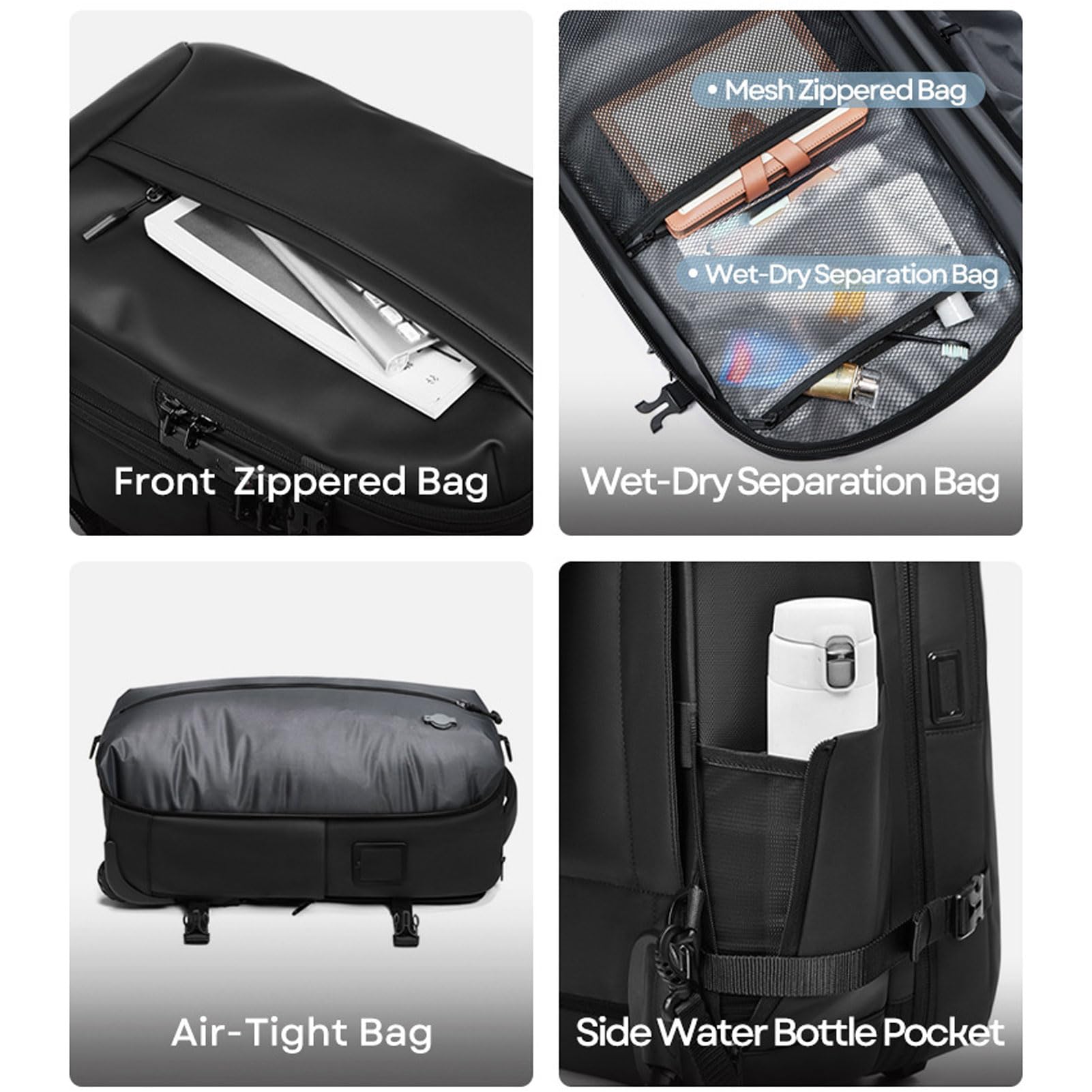 Greensen Zaino a Rotelle Espandibile, Zaino da Viaggio con Ruote Convertibile in Trolley 25L 30L 60L con Caricabatterie USB Tipo C e Blocco a Password per Viaggi di Lavoro