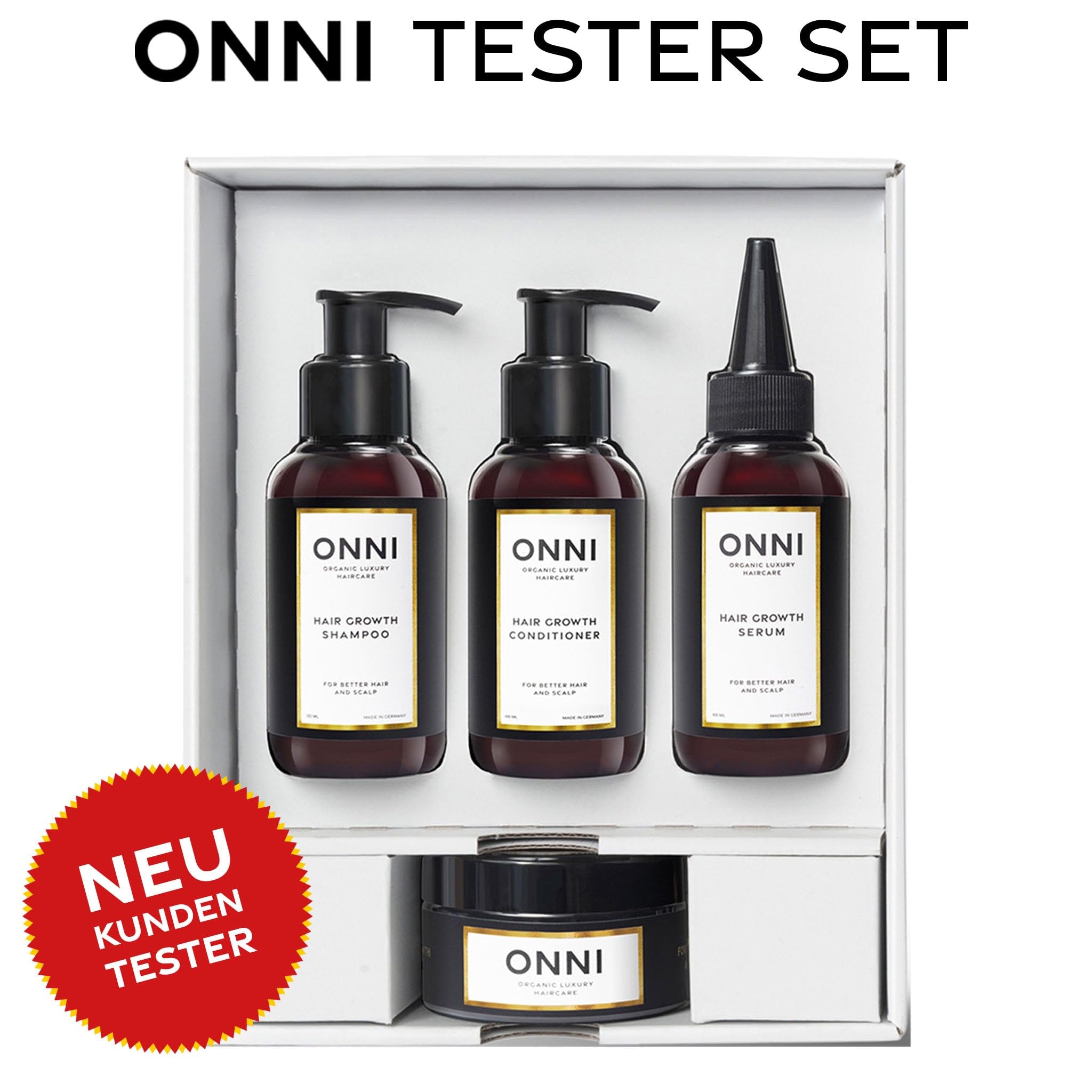 ONNI TESTERSET CLASSIC | Organic Hair Growth Shampoo, Haarmaske, Conditioner, Serum | Der ONNI Effekt bekannt aus der Presse