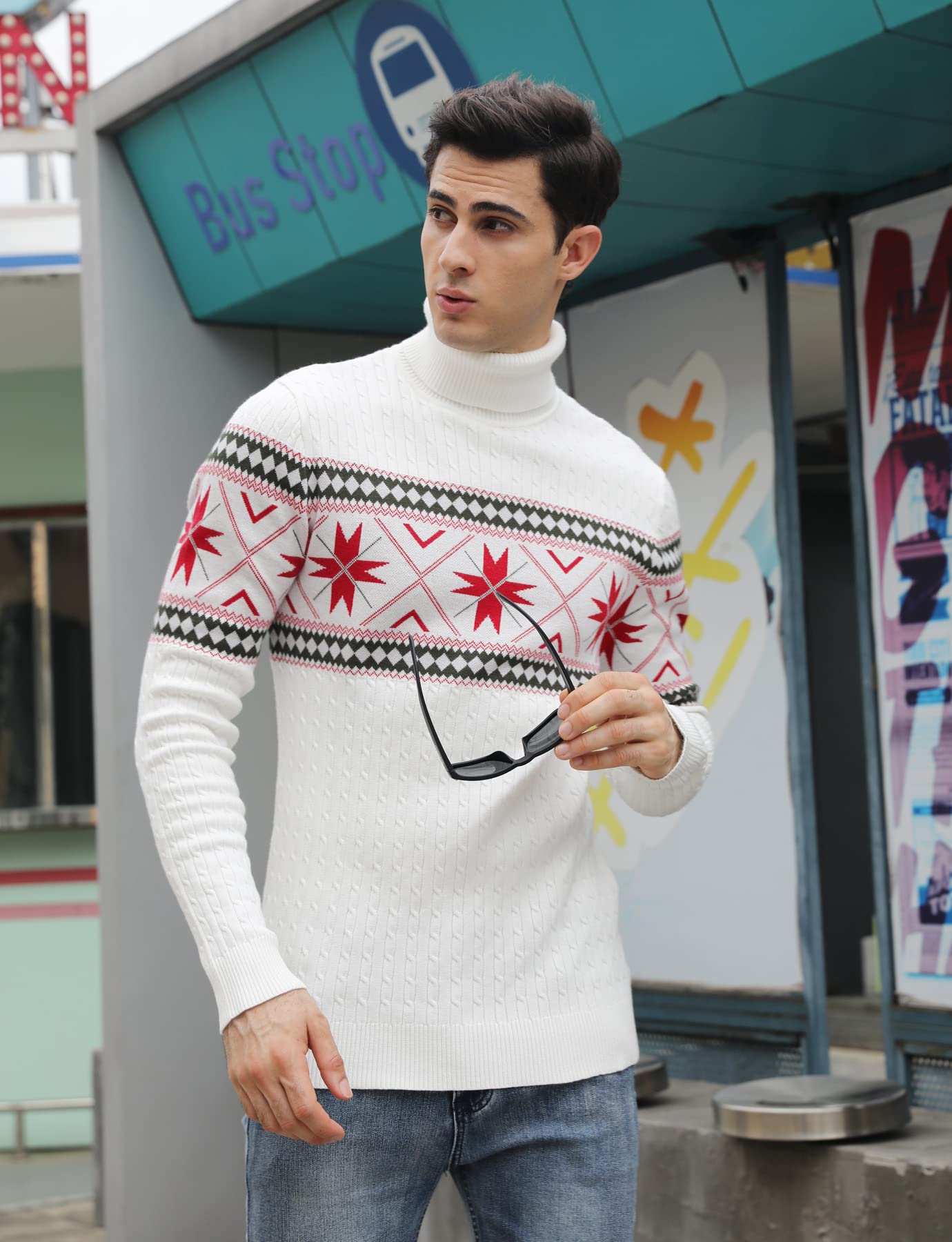 AIDEAONE Maglione Dolcevita da Uomo Maglione Casual a Costine Slim Fit a Maglia Collo Alto Pullover Dolcevita