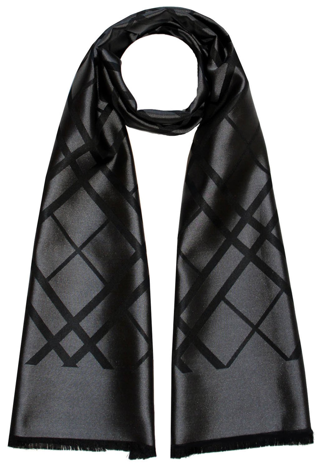 Lorenzo Cana Herren Schal aus 100% Seide aufwändig jacquard gewebt Damast Seidenschal Seidentuch Tuch schwarz black 25 cm x 160 cm - 8923311
