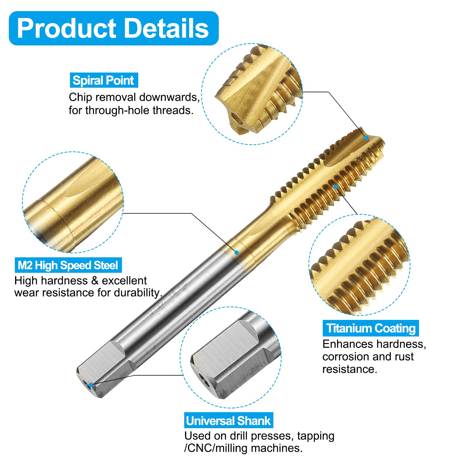 Set di Maschi e Punte da Trapano, 1 Maschio filettato a Spirale metrico M12 x 1,75 e 1 Punta elicoidale da 10,2 mm, Kit di Utensili per Filettatura HSS-6542 Rivestiti in Titanio