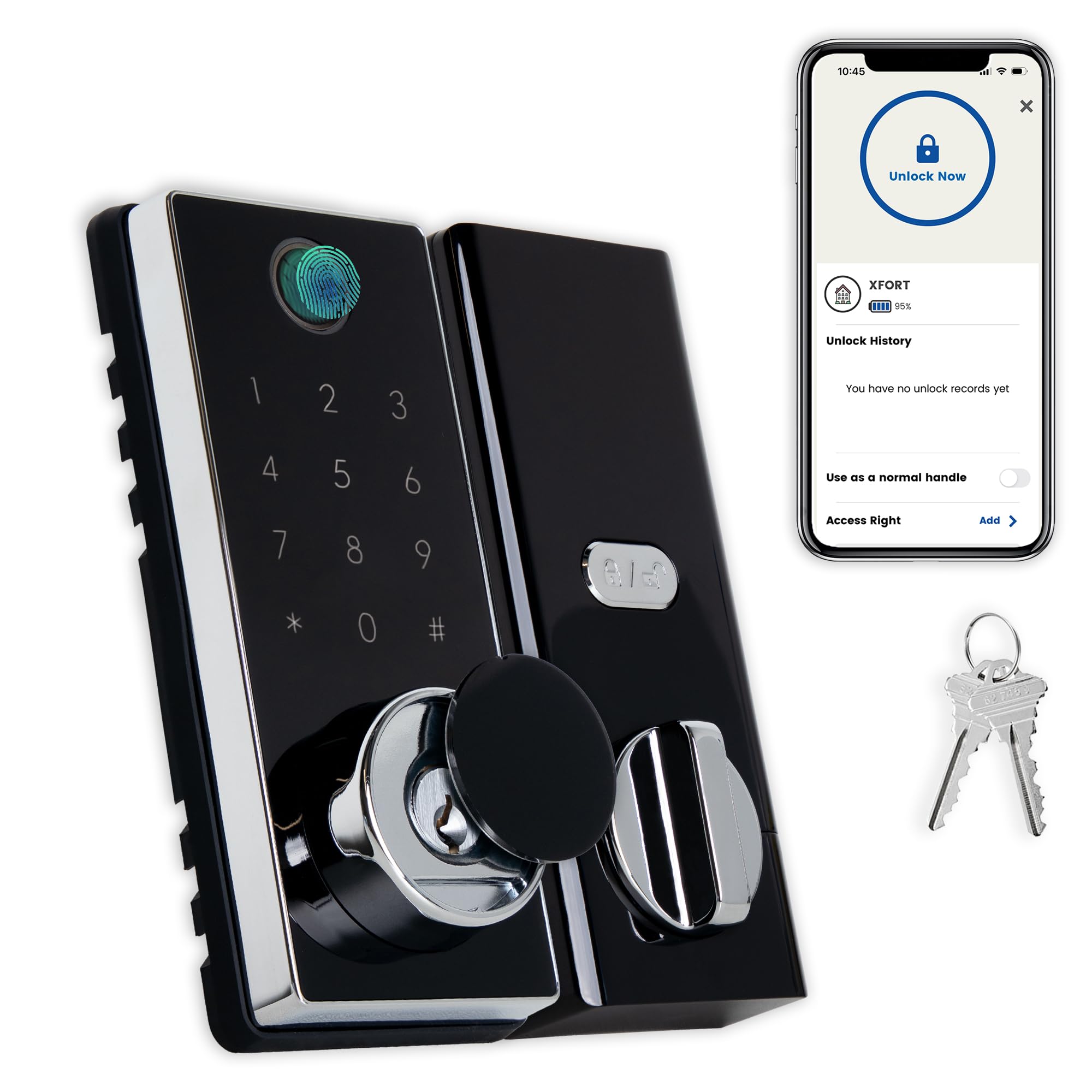 XFORT Smart Fingerprint Door Lock in Black, Keyless Door Lock with Fingerprint Recognition, Passcode Access