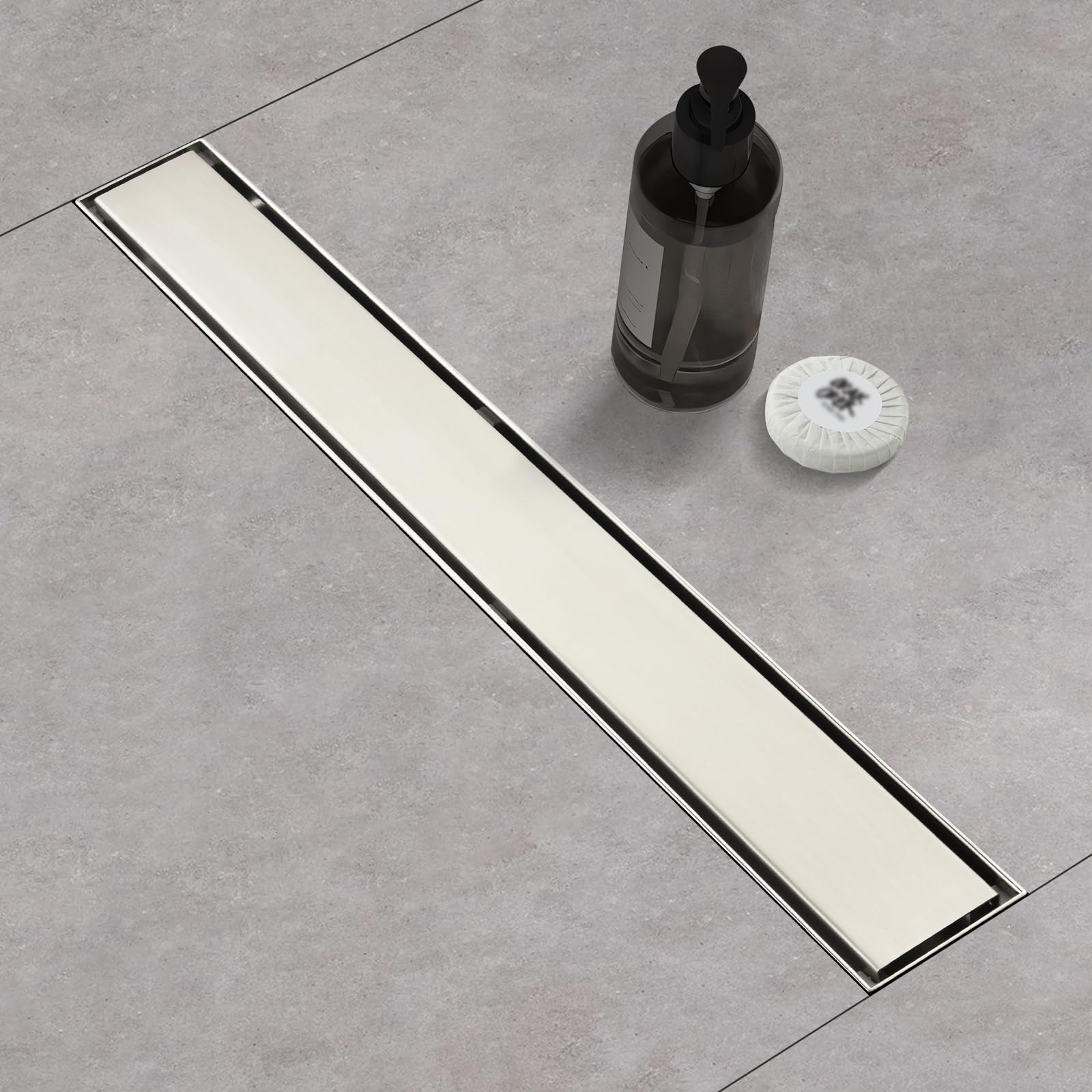 48‑Inch Linear Shower Drain, Brushed Nickel Tile‑Insert Panel